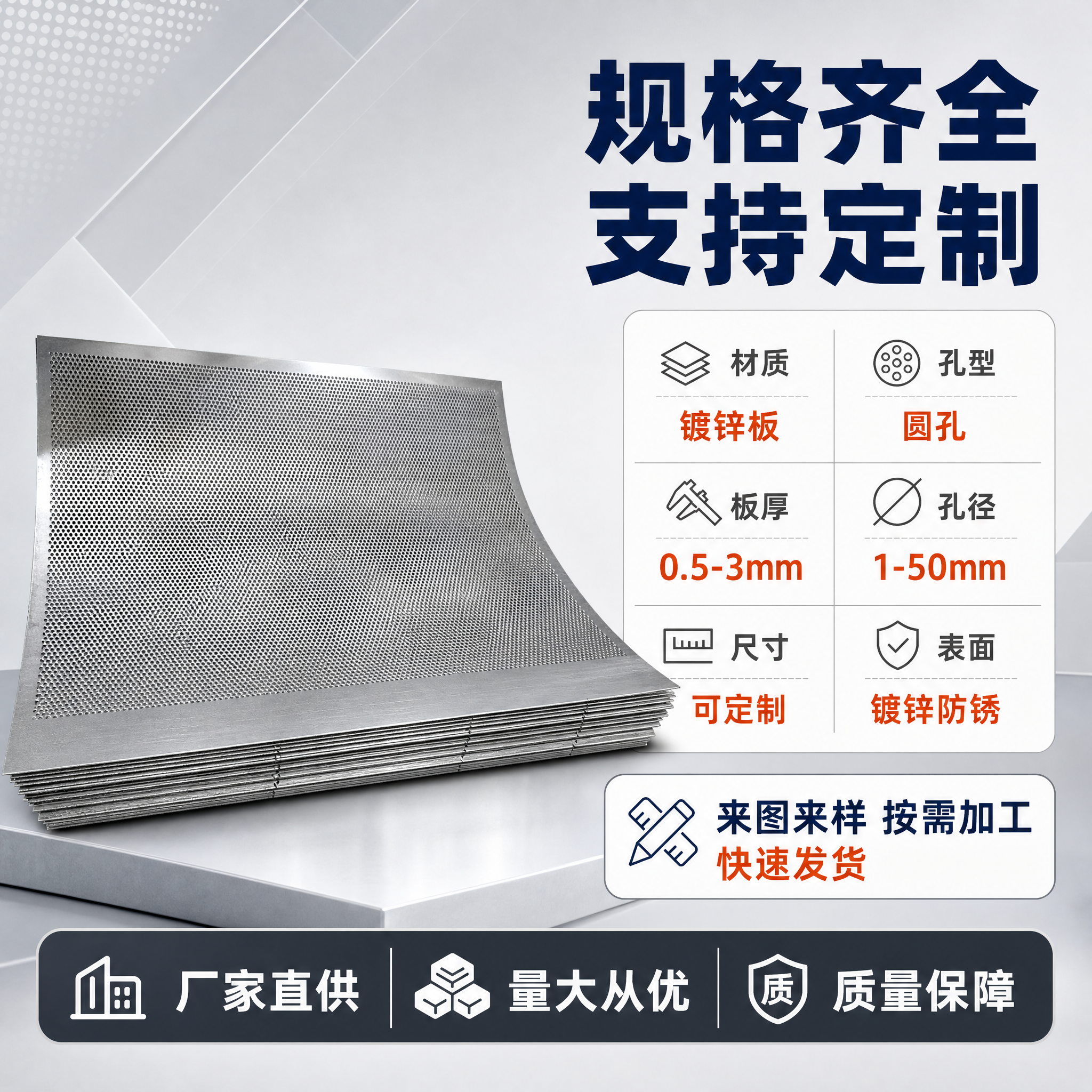[主图-5] 镀锌冲孔网规格参数与定制服务展示，清晰呈现产品参… - 图片创意预览