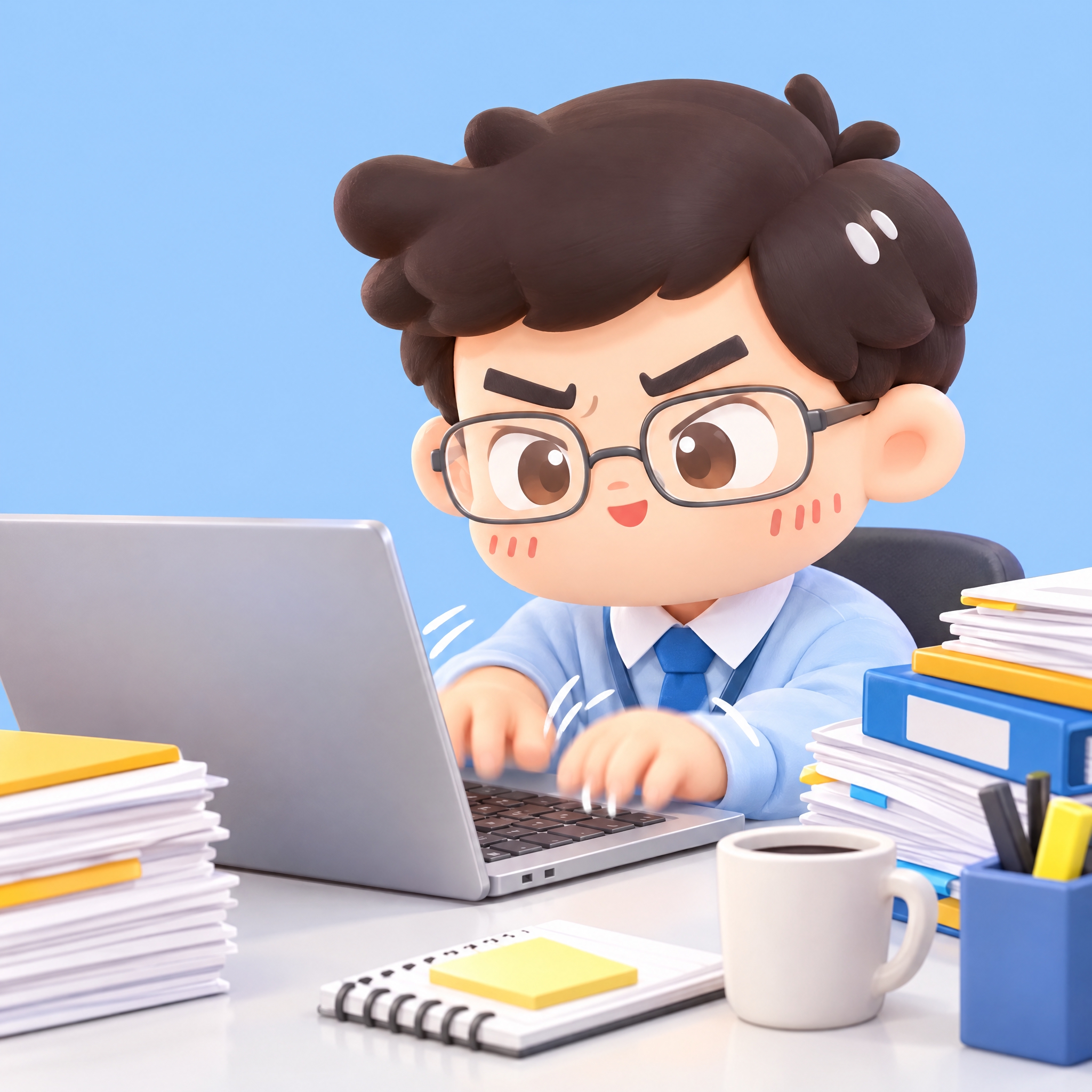 参考图中的戴眼镜卡通男生IP形象，生成3D风格表情包，男生坐在… - 图片创意预览