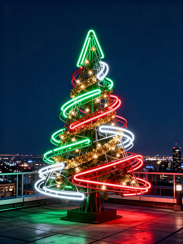 霓虹灯管弯成的圣诞树