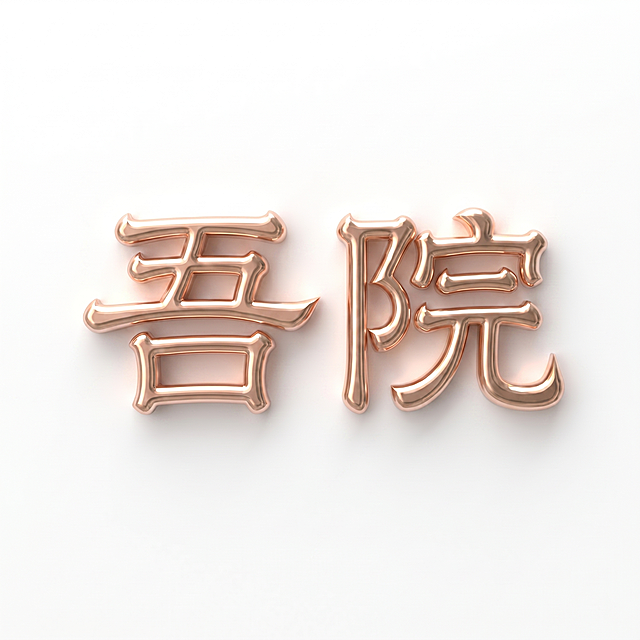 去掉背景的几何纹理，将背景改为干净的纯白色，保留玫瑰金3D立体的'吾院'文字效果不变