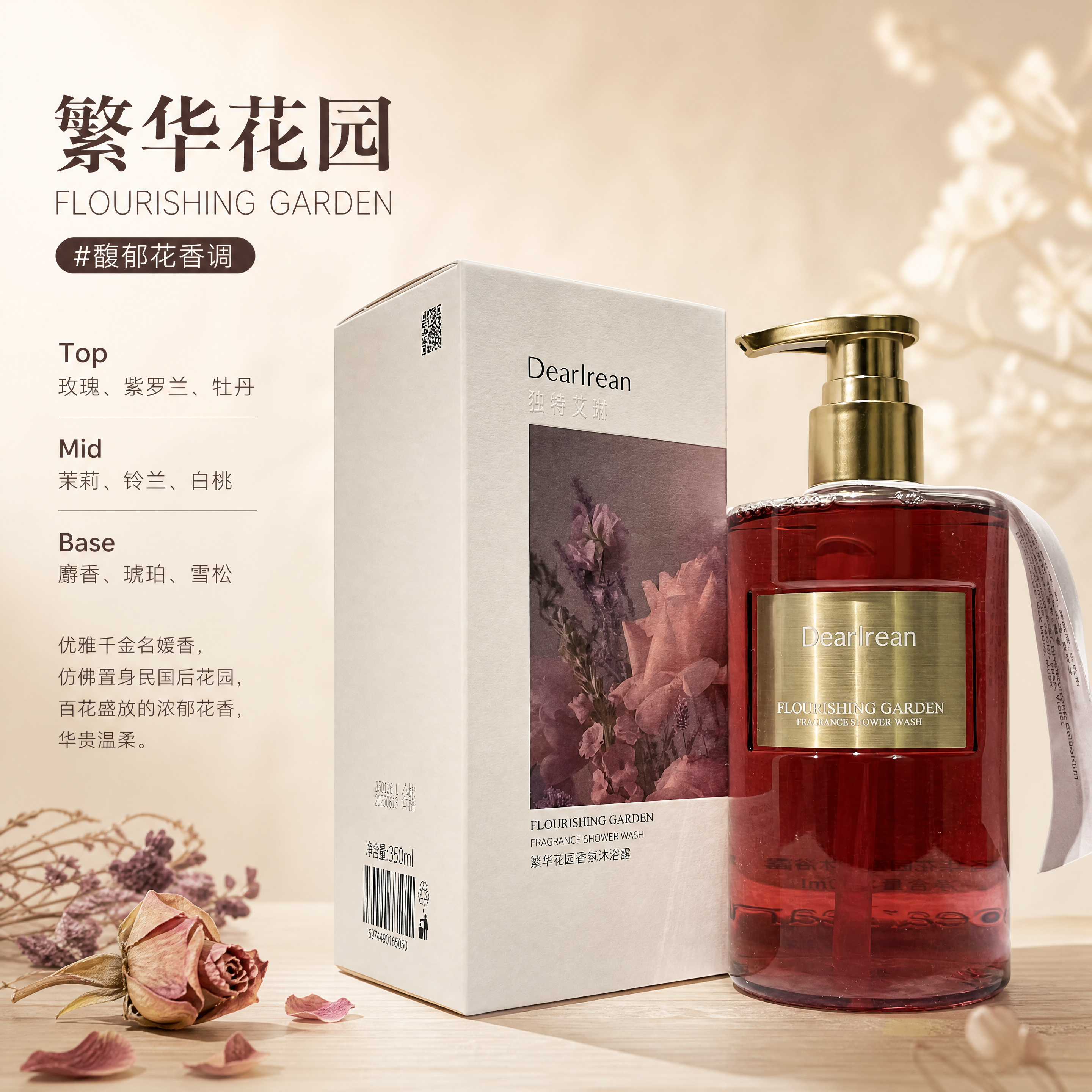 美妆个护香氛沐浴露商品海报，写实商业摄影风格，高级清透柔光质感… - 图片创意预览