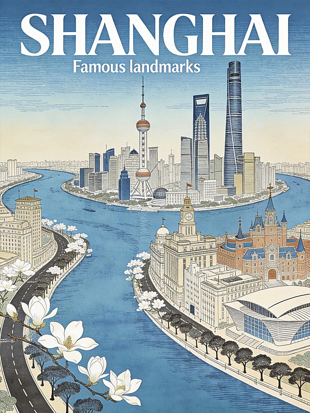 分别为下面每个城市生成一张海报：

武汉：中国现代地标建筑凹版印刷线稿，粗线勾勒外轮廓，细线刻画细节，保留铜版雕刻痕迹，橙红色调，大师级排版，大标题"WUHAN Famous landmarks"，极具艺术的现代海报版式设计。主体是中国现代地标建筑：武汉绿地中心、武汉中心、武汉长江大桥、武汉鹦鹉洲长江大桥、武汉火车站、武汉琴台大剧院、武汉天地，搭配长江，梧桐，樱花树，采用清明上河图散点透视法构图。


上海：中国现代地标建筑凹版印刷线稿，粗线勾勒外轮廓，细线刻画细节，保留铜版雕刻痕迹，海蓝色调，大师级排版，大标题"SHANGHAI Famous landmarks"，极具艺术的现代海报版式设计。主体是中国现代地标建筑：上海中心大厦、上海环球金融中心、东方明珠塔、金茂大厦、上海外滩万国建筑博览群、上海迪士尼城堡、上海大剧院，搭配黄浦江，白玉兰，梧桐树，采用清明上河图散点透视法构图。

广东：中国现代地标建筑凹版印刷线稿，粗线勾勒外轮廓，细线刻画细节，保留铜版雕刻痕迹，橙黄色调，大师级排版，大标题"GUANGDONG Famous landmarks"，极具艺术的现代海报版式设计。主体是中国现代地标建筑：广州塔、广州西塔、深圳平安金融中心、深圳地王大厦、港珠澳大桥、广州大剧院、珠海大剧院，搭配珠江，木棉花，榕树，采用清明上河图散点透视法构图。

四川：中国现代地标建筑凹版印刷线稿，粗线勾勒外轮廓，细线刻画细节，保留铜版雕刻痕迹，青绿色调，大师级排版，大标题"SICHUAN Famous landmarks"，极具艺术的现代海报版式设计。主体是中国现代地标建筑：成都IFS爬墙大熊猫、成都天府国际金融中心、四川广播电视塔、成都环球中心、乐山大佛、都江堰水利工程、成都太古里，搭配岷江，熊猫竹，芙蓉花，采用清明上河图散点透视法构图。

浙江：中国现代地标建筑凹版印刷线稿，粗线勾勒外轮廓，细线刻画细节，保留铜版雕刻痕迹，黛青色调，大师级排版，大标题"ZHEJIANG Famous landmarks"，极具艺术的现代海报版式设计。主体是中国现代地标建筑：杭州西湖文化广场、杭州奥体中心大莲花、宁波中心大厦、杭州雷峰塔、乌镇西栅、杭州宋城、温州江心屿，搭配钱塘江，龙井茶，桂花树，采用清明上河图散点透视法构图。

陕西：中国现代地标建筑凹版印刷线稿，粗线勾勒外轮廓，细线刻画细节，保留铜版雕刻痕迹，土黄色调，大师级排版，大标题"SHAANXI Famous landmarks"，极具艺术的现代海报版式设计。主体是中国现代地标建筑：西安钟楼、西安大雁塔、陕西历史博物馆、西安奥体中心、西安城墙、大唐不夜城、法门寺，搭配渭河，白皮松，石榴花，采用清明上河图散点透视法构图。

江苏：中国现代地标建筑凹版印刷线稿，粗线勾勒外轮廓，细线刻画细节，保留铜版雕刻痕迹，粉白色调，大师级排版，大标题"JIANGSU Famous landmarks"，极具艺术的现代海报版式设计。主体是中国现代地标建筑：南京紫峰大厦、苏州东方之门、无锡恒隆广场、南京中山陵、苏州园林、扬州瘦西湖、常州恐龙园，搭配长江，梅花，柳树，采用清明上河图散点透视法构图。