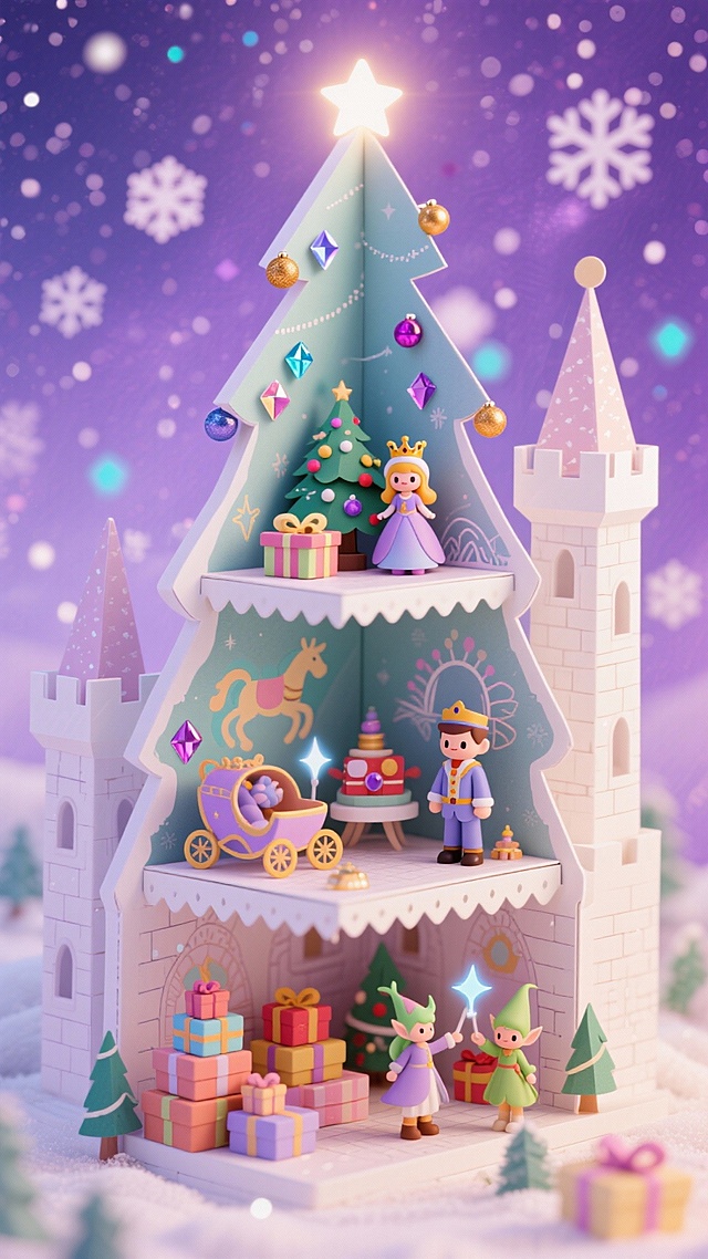 纸质立体巨型城堡造型圣诞树