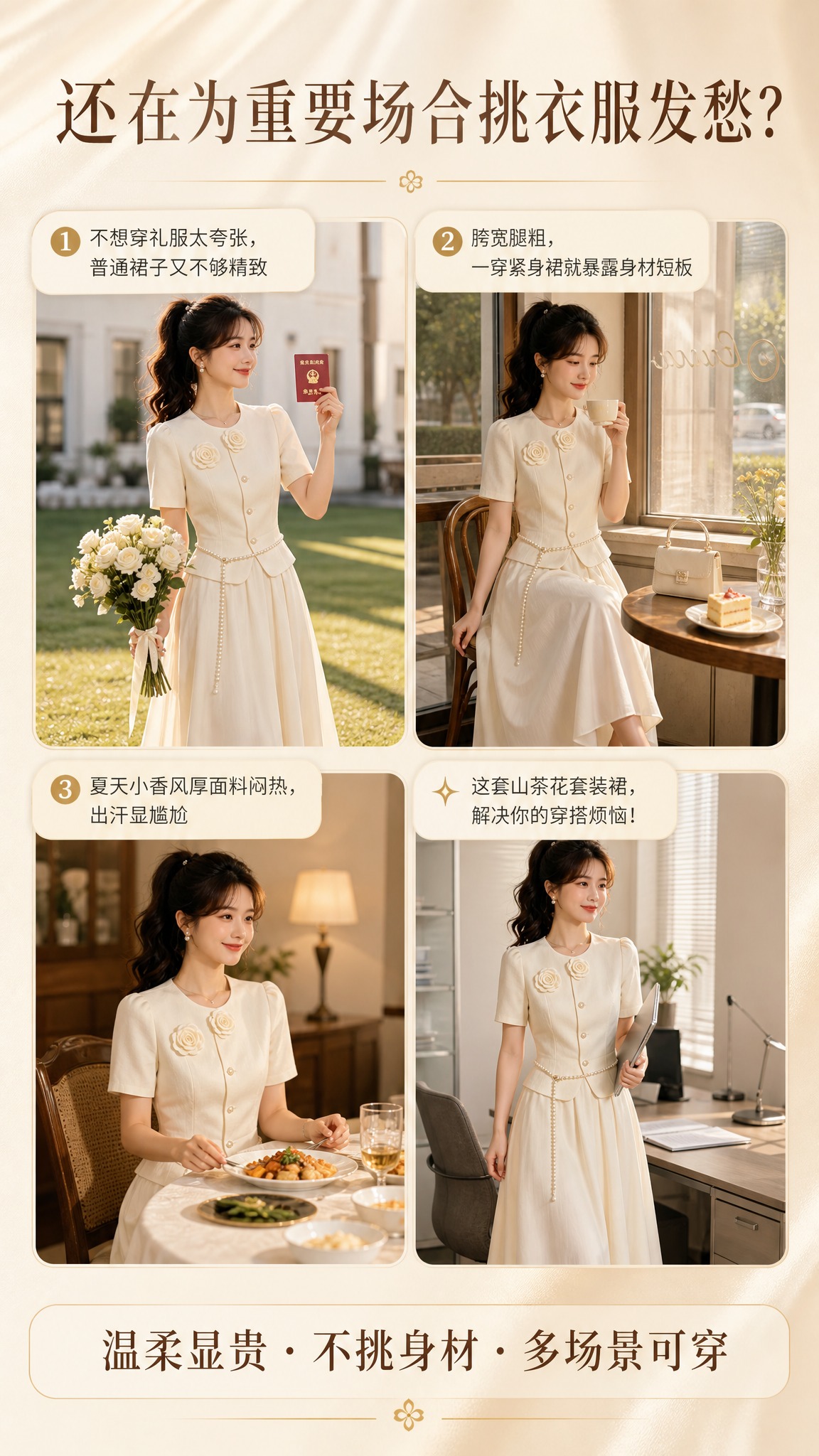 [商品] 使用【图1】米白小香风假两件套装连衣裙；商品处理：保… - 图片创意预览