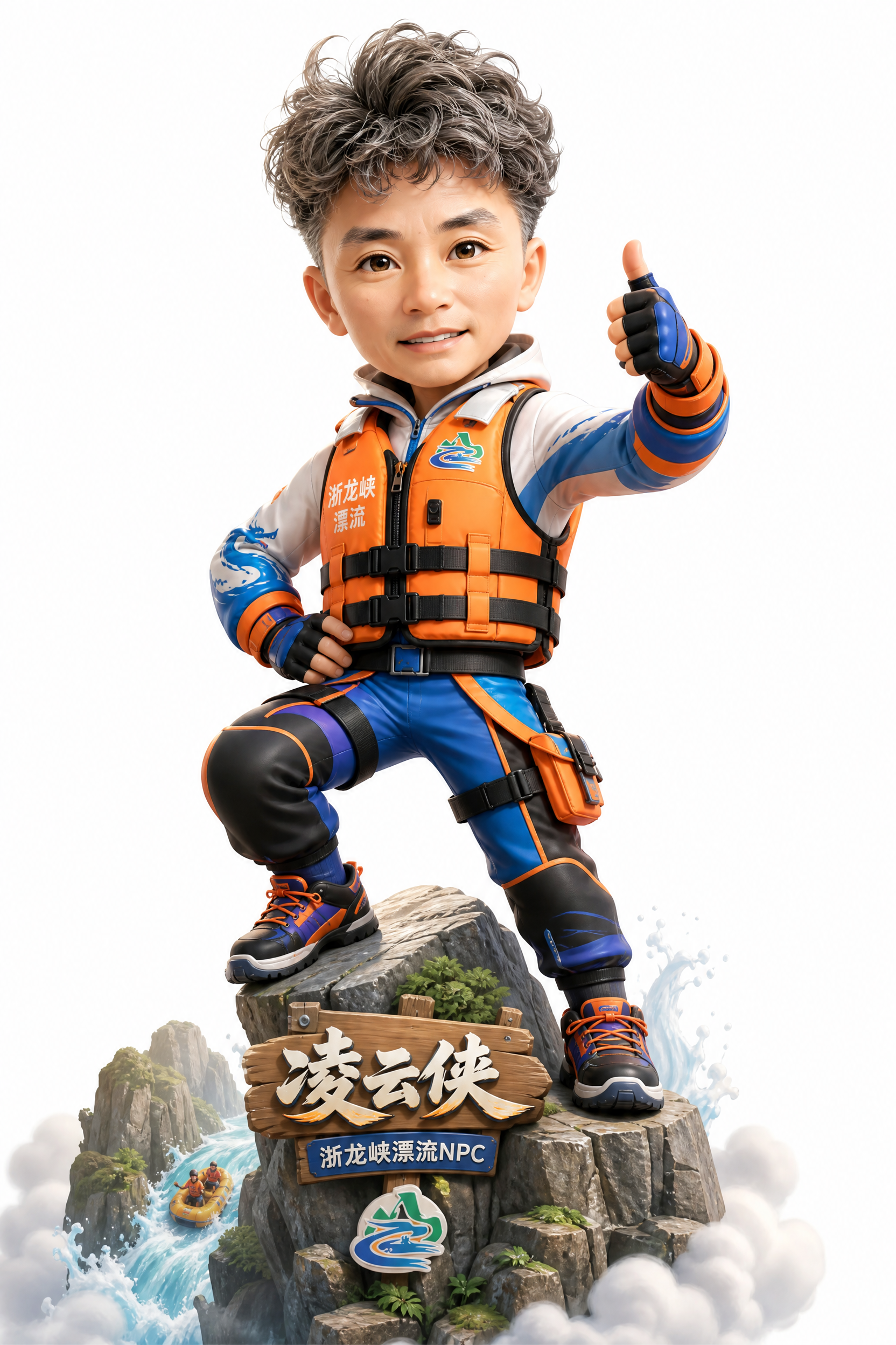 基于参考图中男子的脸部特征，将其设计为Q版卡通NPC形象【凌云… - 图片创意预览