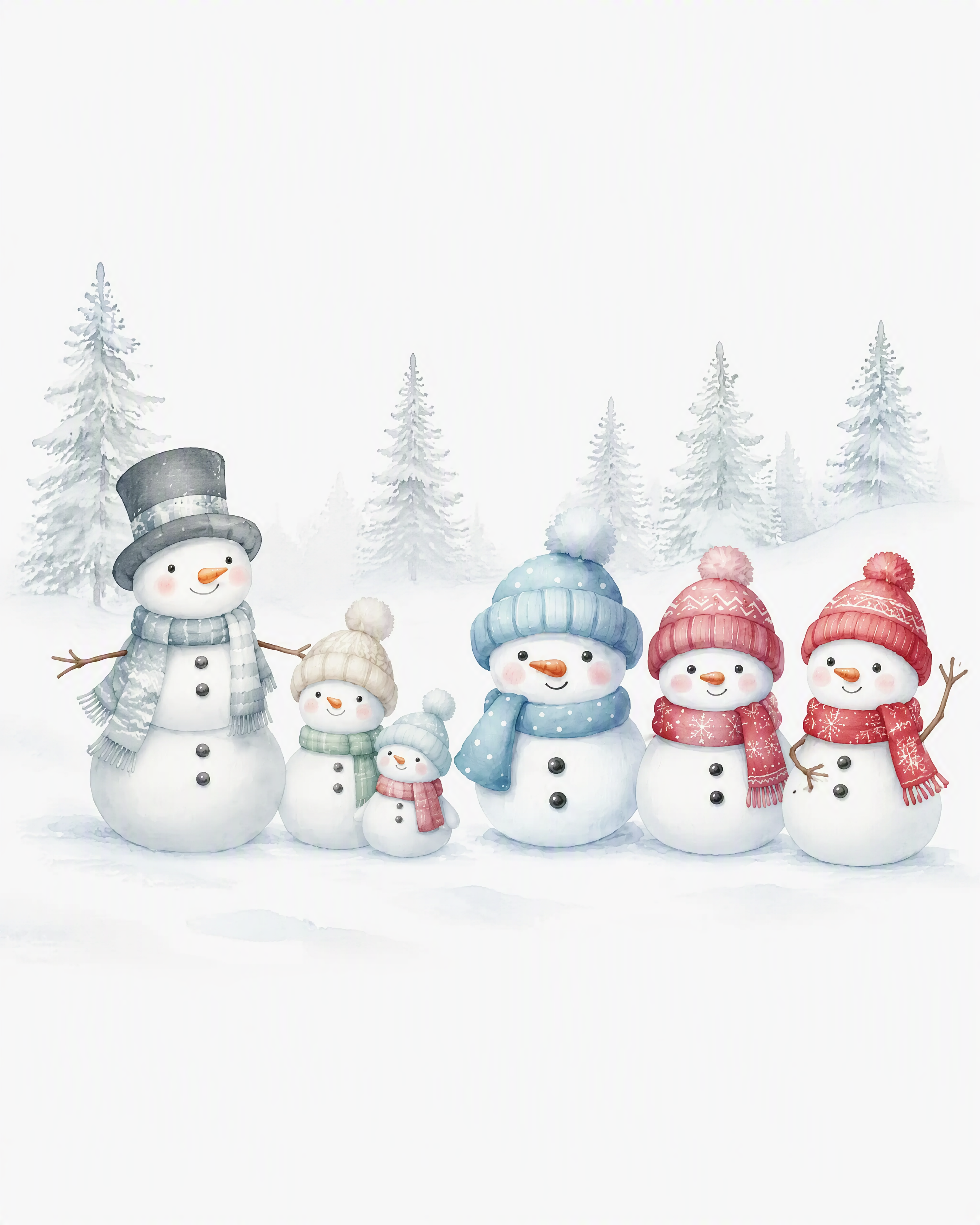 这张水彩插画的变体，要加大与原图的区别：1. 左边雪人的帽子和… - 图片创意预览