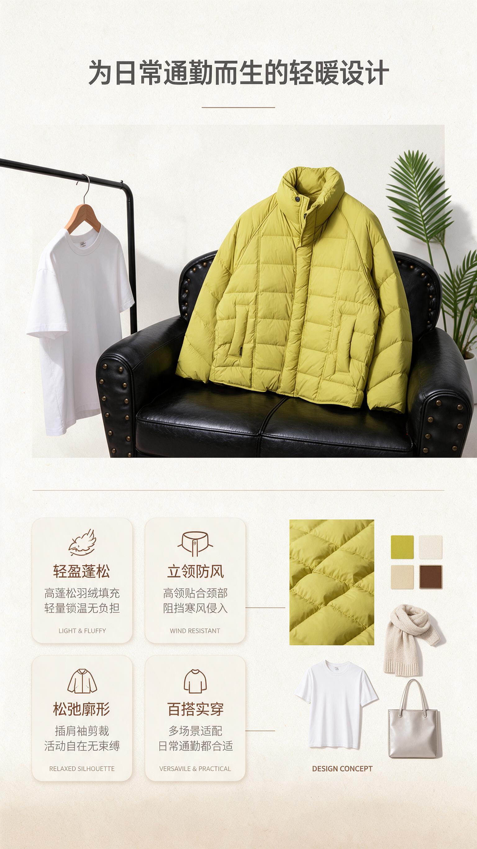 [商品] 使用【图1】芥末黄立领短款羽绒服；商品处理：保留立领… - 图片创意预览