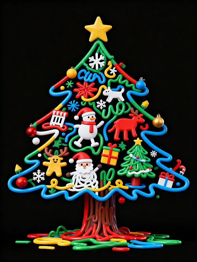 卡通风格+3D涂鸦，涂鸦内容是圣诞故事