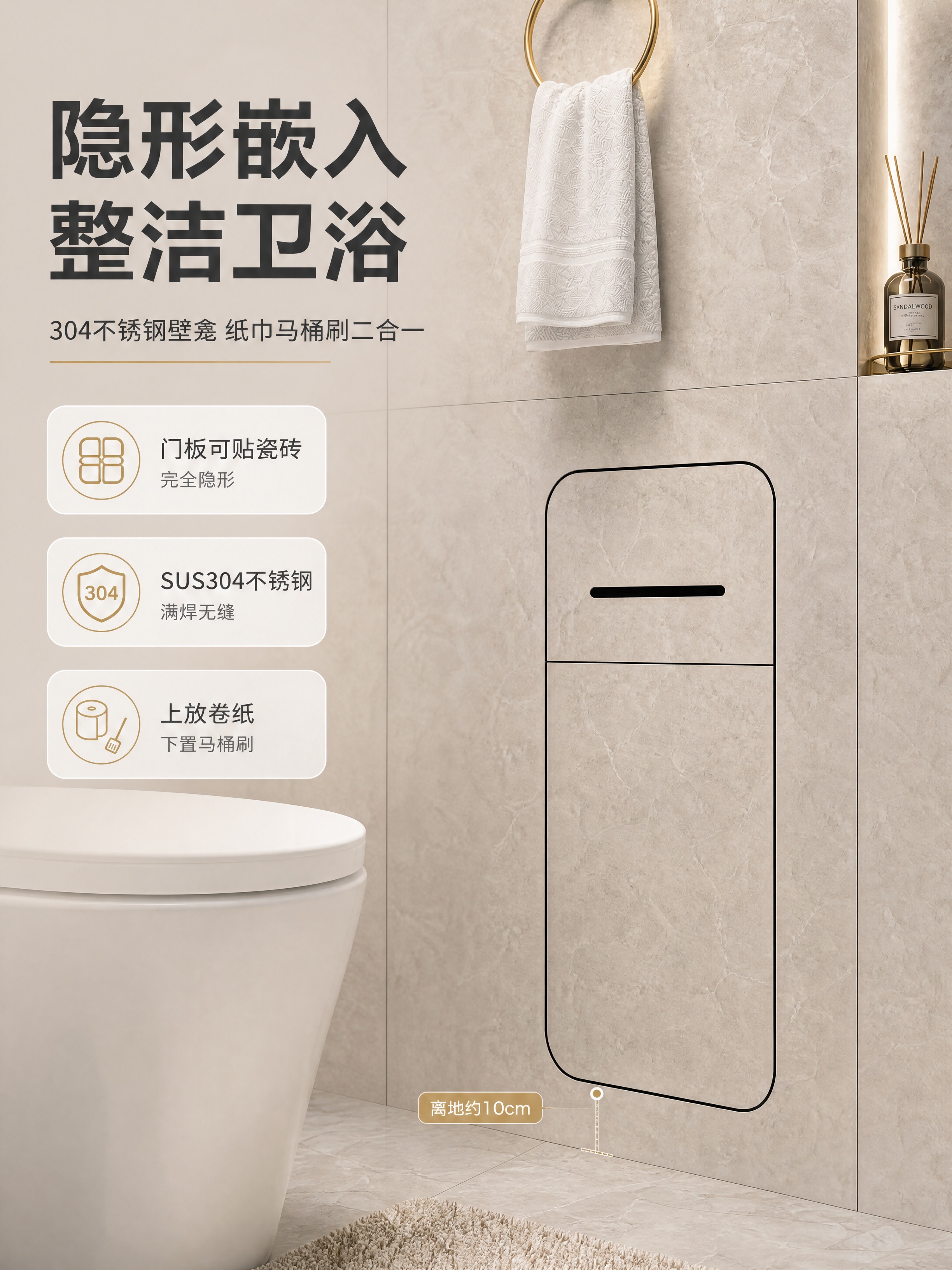 [商品] 使用【图4】嵌入式不锈钢壁龛纸巾架马桶刷二合一产品；… - 图片创意预览