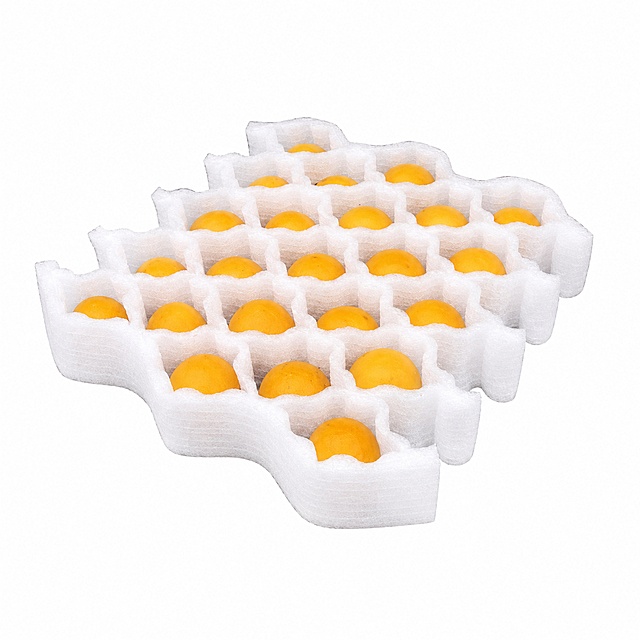 产品精修，珍珠棉异形切割件置于纯净纯白背景（Hex #FFFFFF）中央，正视图平视视角，专业商业棚拍光，5500K标准中性白光，轮廓光，体积光，曝光正确，强烈真实立体感，完全无阴影，珍珠棉呈现表面柔和细腻、洁白悦目，轻微哑光质感，可见细腻均匀的独立气泡纹理。顶置柔光屏+侧向柔光补光，光线均匀柔和，避免强烈高光与生硬阴影，突出产品的柔软、质轻、富有弹性的质感。清除所有灰尘、污渍、压痕、凹坑与拍摄残留痕迹，产品呈现全新无磨损状态。整体干净通透，细节分明，符合电商平台主图规范。极致超清8K画质，细节清晰锐利，商业级实拍质感，保留原图真实材质与结构细节，3D渲染效果，提升商品洁净度和商业新品感，清除旧痕、灰暗、脏斑和不均匀色块；保留原图颜色分区、材质色相、结构和功能细节，禁止整体提亮改色，修复褶皱不平，智能平整皱褶、压痕、塌陷和鼓包；珍珠棉保留自然柔软体积和细腻气泡纹理，锁定原图商品外轮廓、朝向、可见面、比例、孔位、部件数量、连接关系和功能结构，禁止新增/删除零件、补全不可见背面、改变结构关系或重绘成其他五金商品，严格锁定原图珍珠棉颜色，保留原图偏米白的颜色倾向；严禁提白、漂白、冷白化、去色或融入白底，基于原图材质恢复纹理、颗粒、细腻气泡，珍珠棉材质表现为橡胶/发泡质感自然，柔和反光，弹性观感真实，细腻颗粒清晰。正视图，标准透视校正，正常透视焦段，保持同类机位，比例1:1