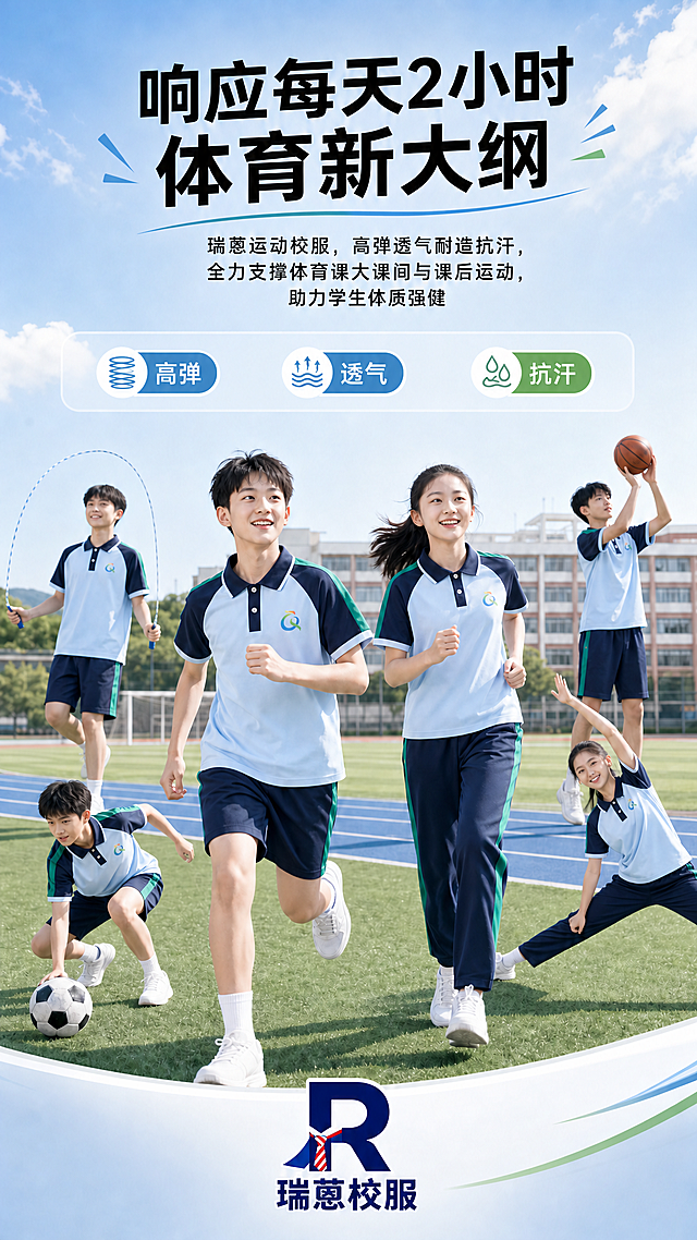 修改这张瑞蒽校服海报，去掉"耐造"文案标签里的盾牌图案和文字，删除整个耐造标签，保留其他文案、人物和布局不变，整体风格保持青春运动校园风
