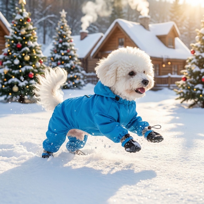以图中的狗狗衣服为元素,狗狗穿着衣服玩耍,生成6张跟狗狗衣服有关的图,物体主体特征不变,比例 「1:1」预览效果