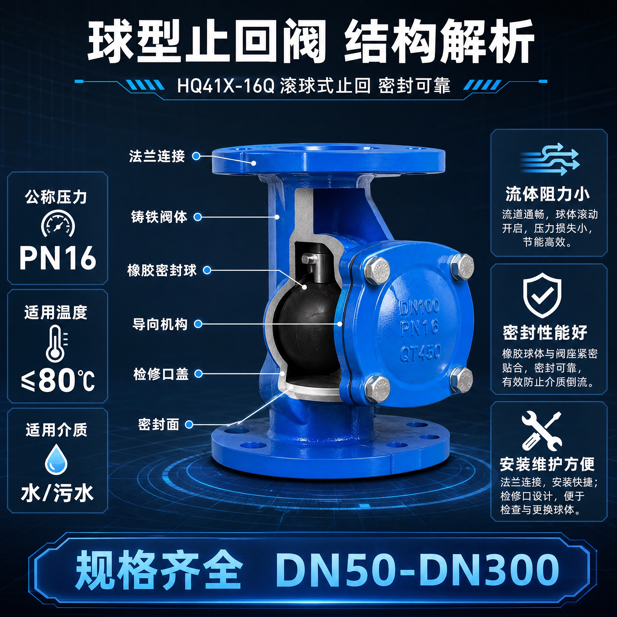 [主图-2] 球型止回阀 HQ41X-16Q 结构原理与核心亮… - 图片创意预览