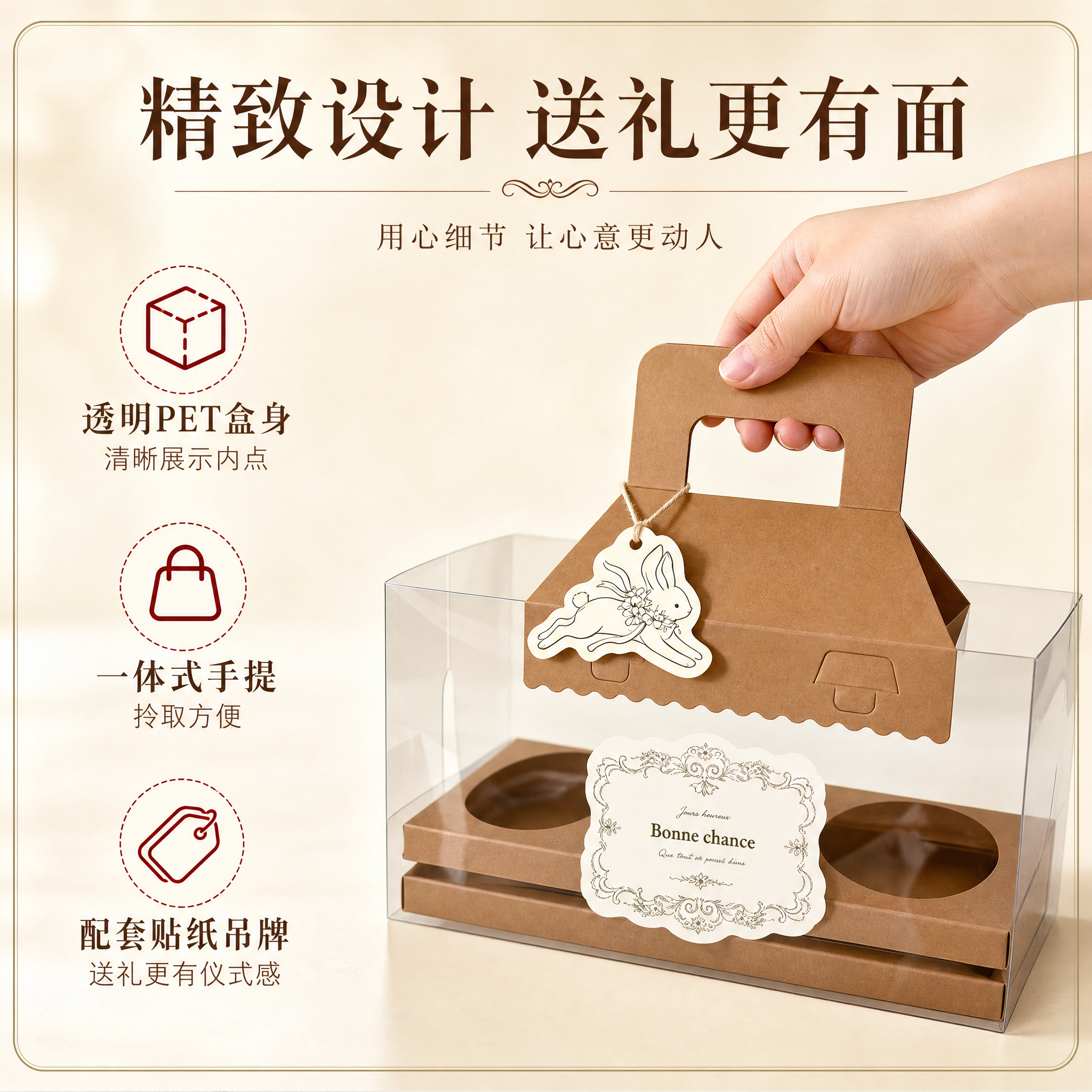 [主图-2] 核心卖点图，展示礼品盒透明可视与手提便携两大核心… - 图片创意预览