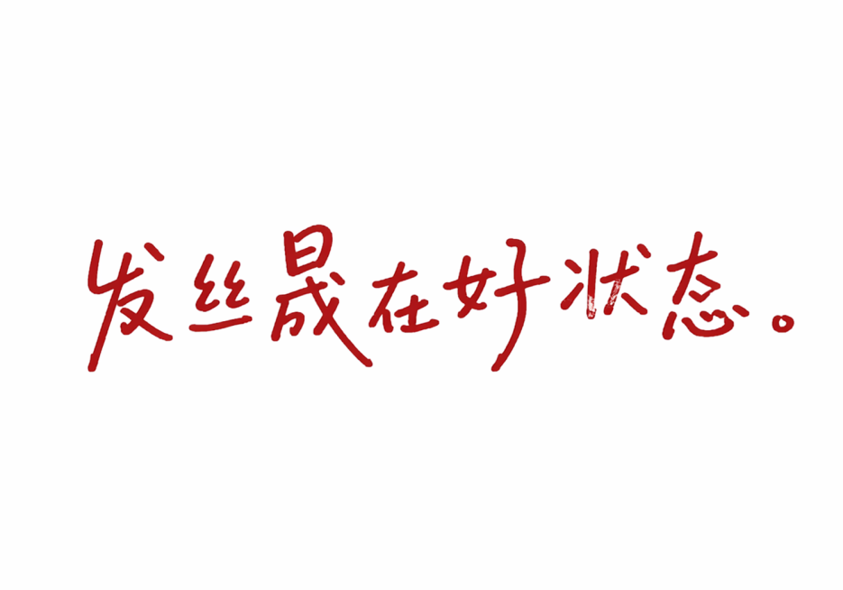 参考原图的红色手写书法字体风格，保持红色字体、白色背景，移除水印，将文字替换为"发丝晟在好状态"，字体风格不变预览效果