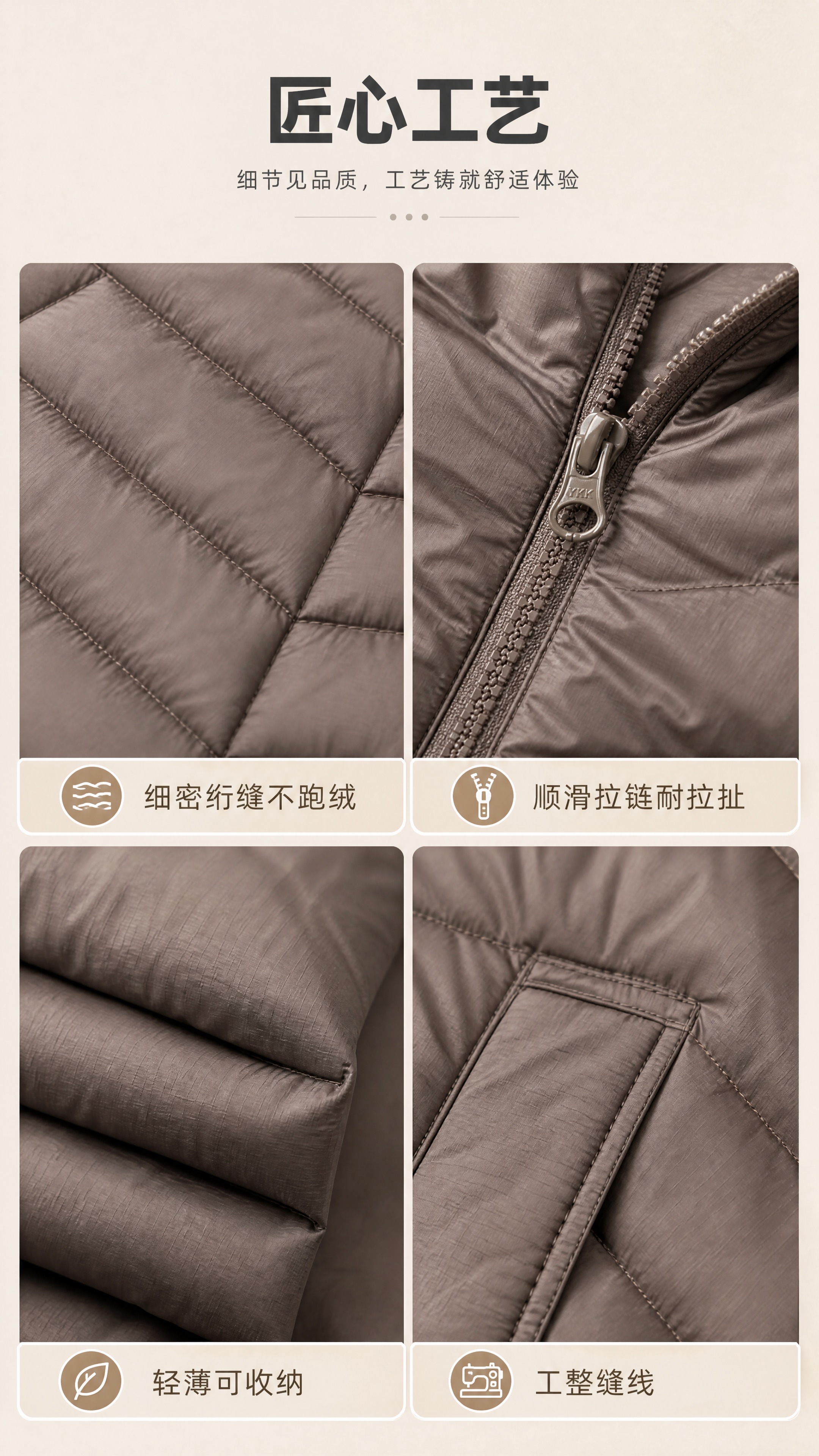 [商品] 使用【图1】咖色男士轻薄立领羽绒服；商品处理：保留立… - 图片创意预览
