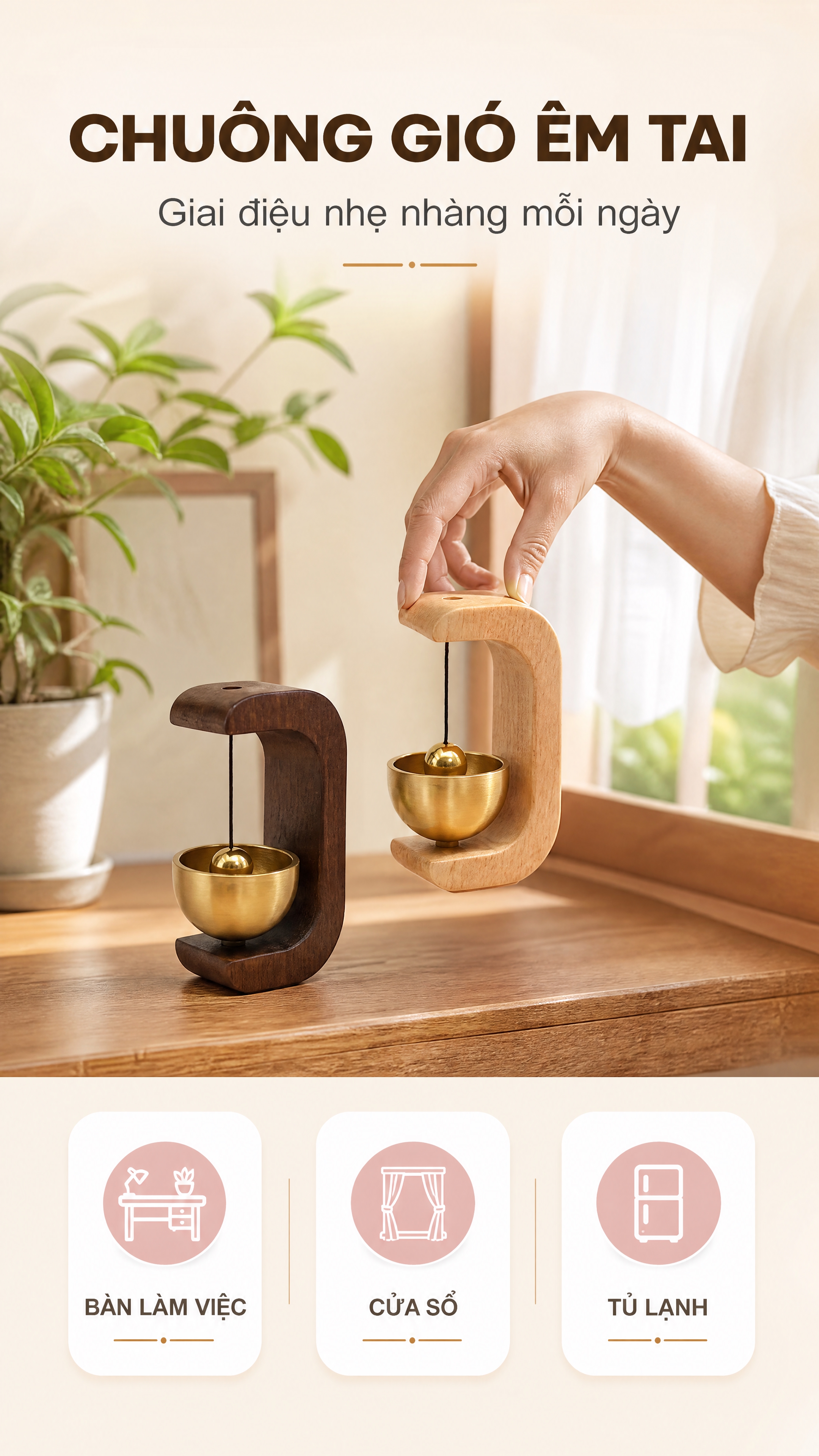 [商品] 使用【图1】【图2】木质拱形支架黄铜风铃（浅木款与深… - 图片创意预览