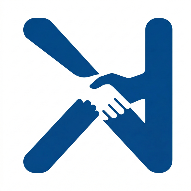 诺信品牌专属NX缩写图标，将字母N与X进行创意融合，N的右侧竖线与X的左斜线共用，同时在负空间融入握手形态的抽象轮廓，采用深海蓝（#165DFF）单色填充，线条圆润流畅，符合人力行业属性，背景纯白，确预览效果