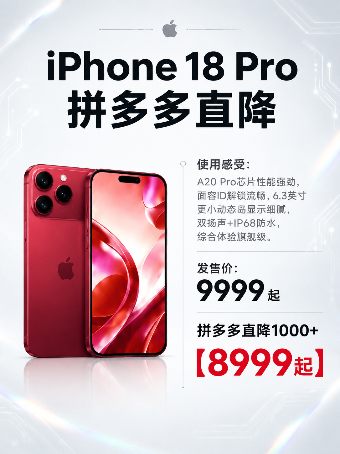 一张竖版3:4比例的iPhone 18系列价格对比海报，整体采… - 图片创意预览