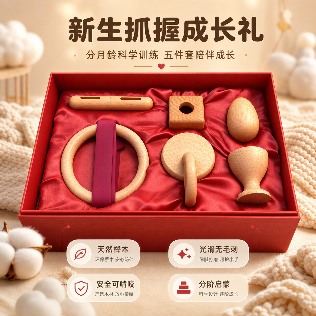 [商品] 使用【图1】新生儿抓握五件套红色礼盒装；保留红色礼盒… - 图片创意预览