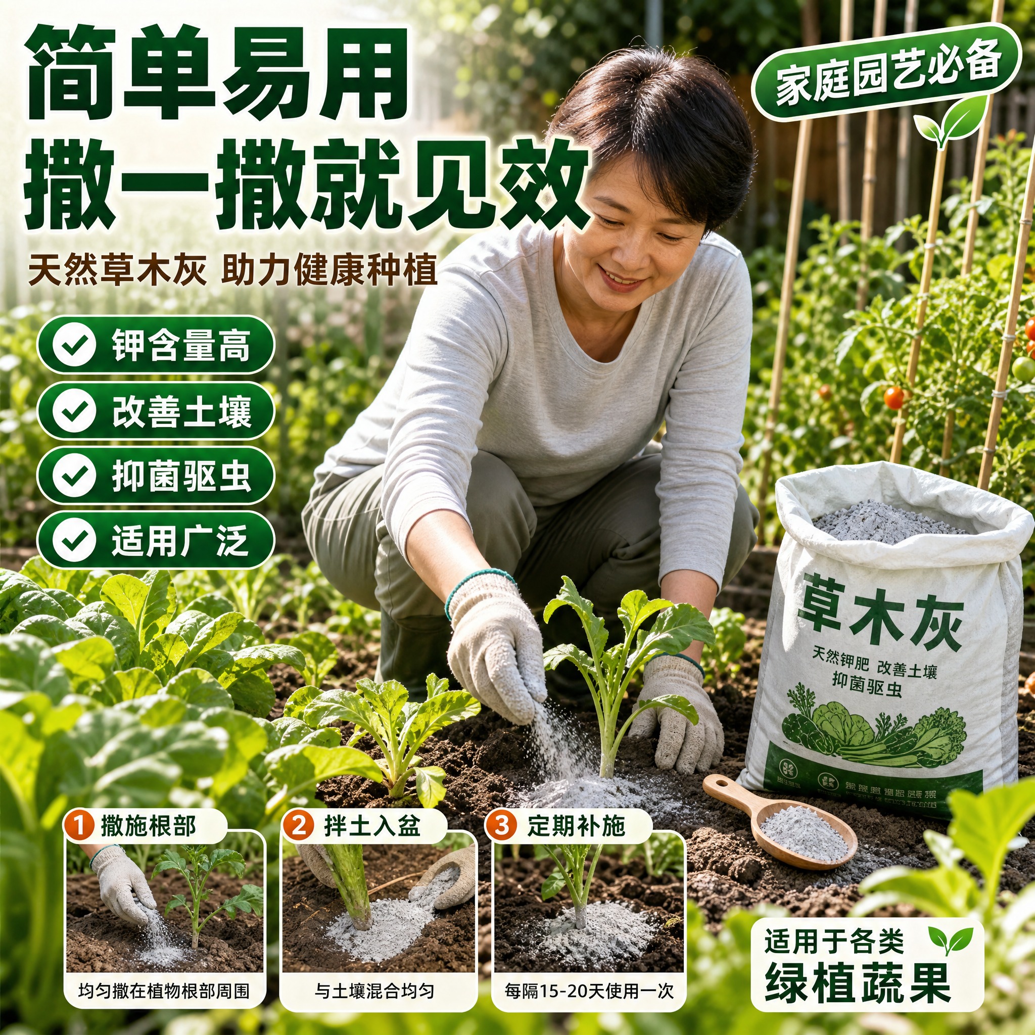 [主图-4] 真实使用场景展示，主题为家庭园艺爱好者在菜园中使… - 图片创意预览