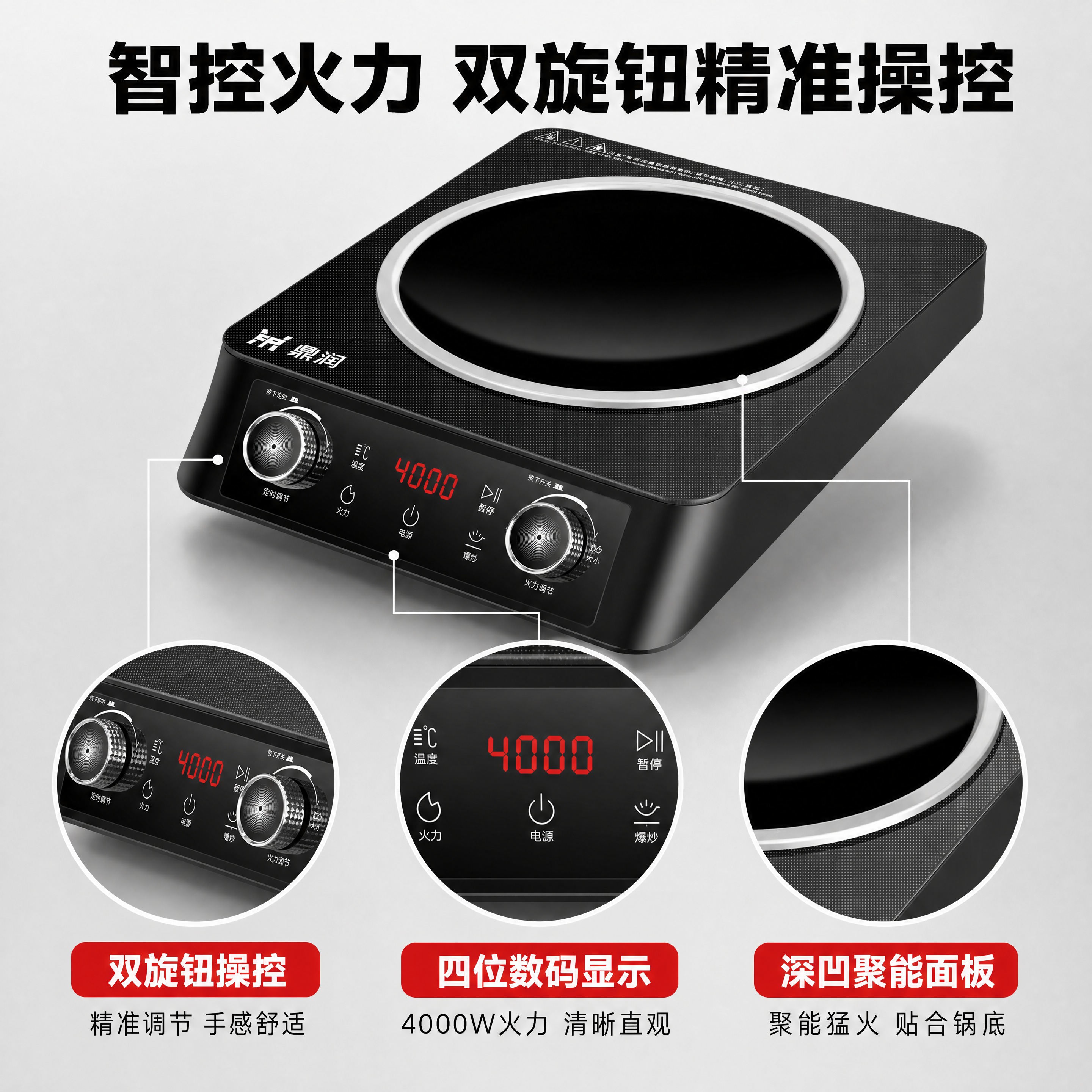 [商品] 使用【图1】鼎润黑色双旋钮凹面电磁炉；保留黑色外壳、… - 图片创意预览