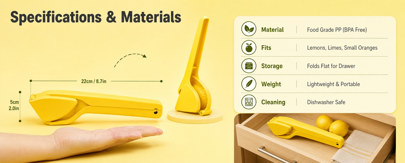 [商品] 使用【图2】黄色折叠式手动柠檬榨汁器；保留产品结构、… - 图片创意预览