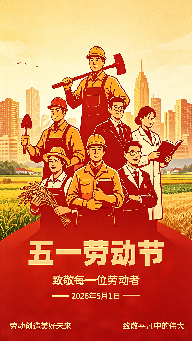 五一劳动节节日祝福全屏竖版海报