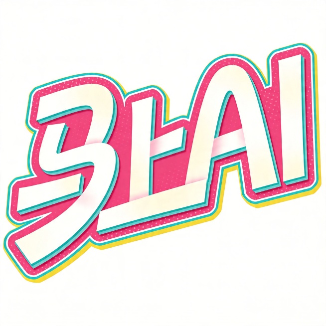 干净的纯白色背景。
参考图创意字体设计，生成4字主体文字"马上AI"。
字体基础为粗圆厚黑体，完全跟随参考图的造型风格：字体极粗厚重，大弧度曲线与斜切笔画结合，笔画粗细对比强烈，文字紧密咬合互相穿插融预览效果