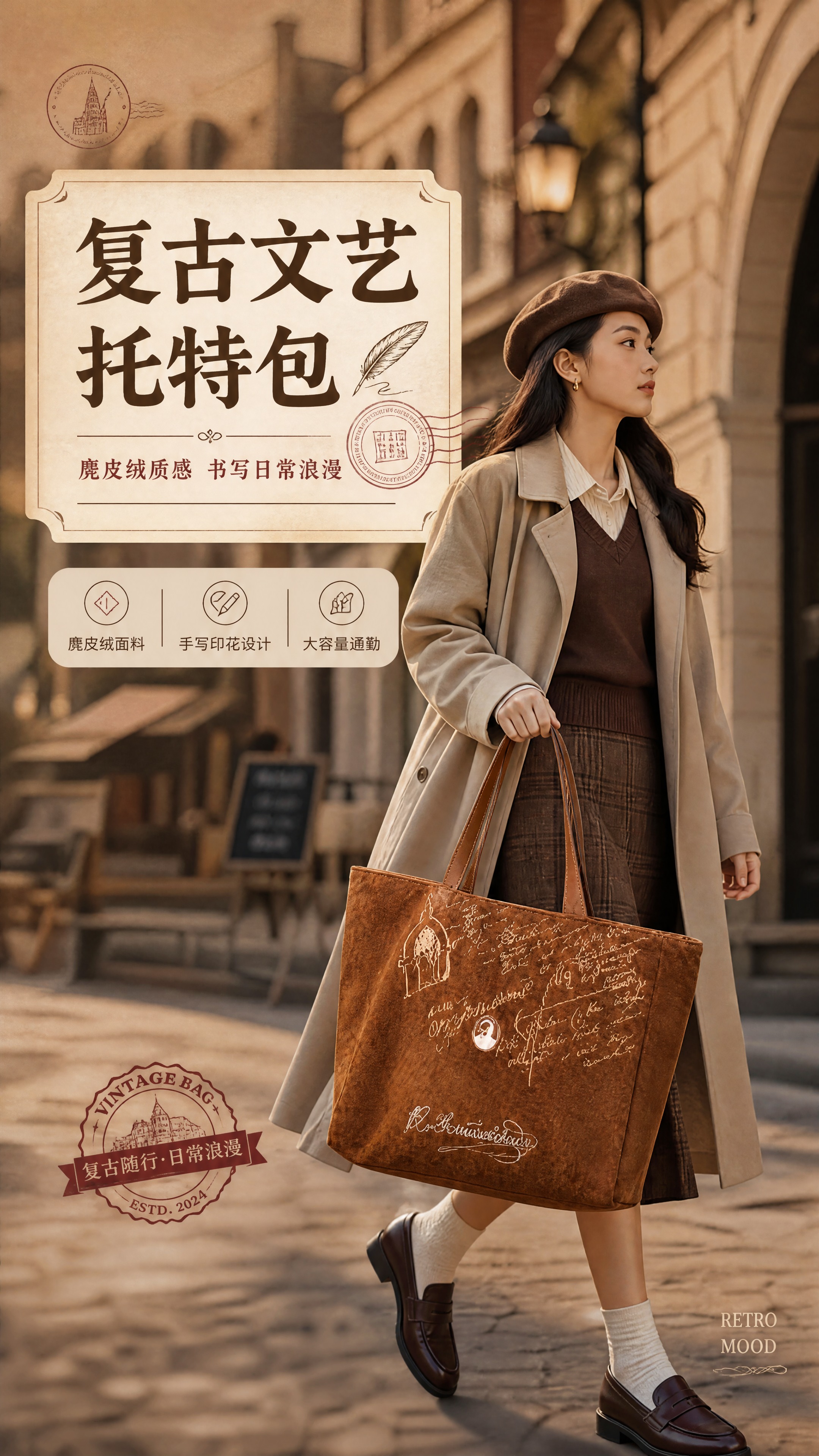[商品] 使用【图1】棕色麂皮绒托特包；保留包型轮廓、棕色麂皮… - 图片创意预览