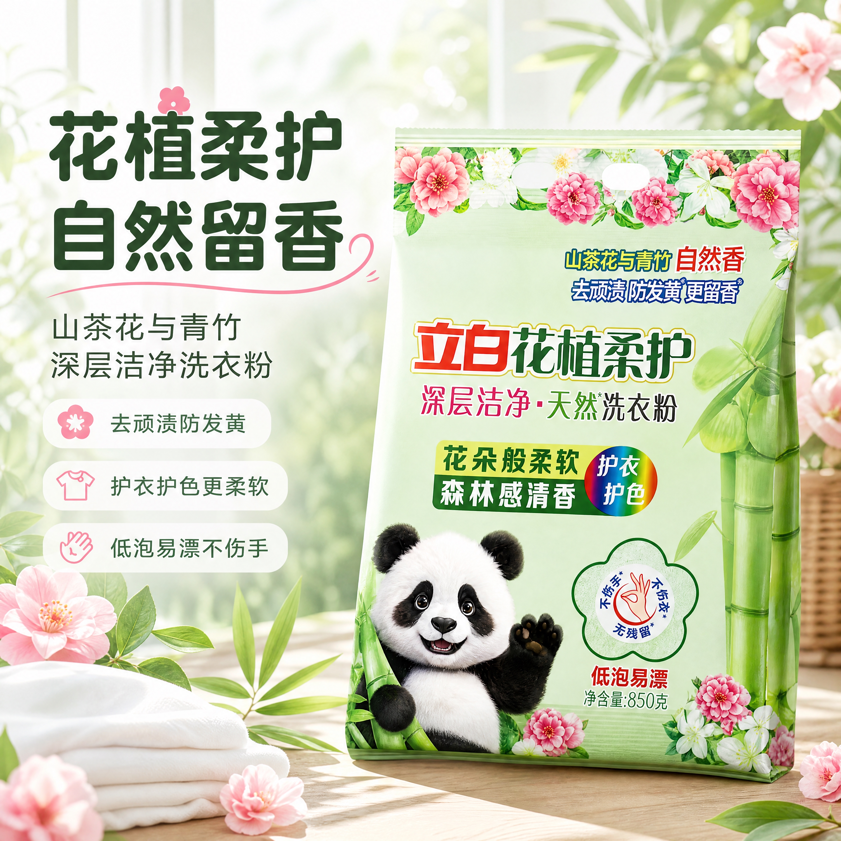 [商品] 使用【图1】立白花植柔护洗衣粉850g袋装；保留浅绿… - 图片创意预览