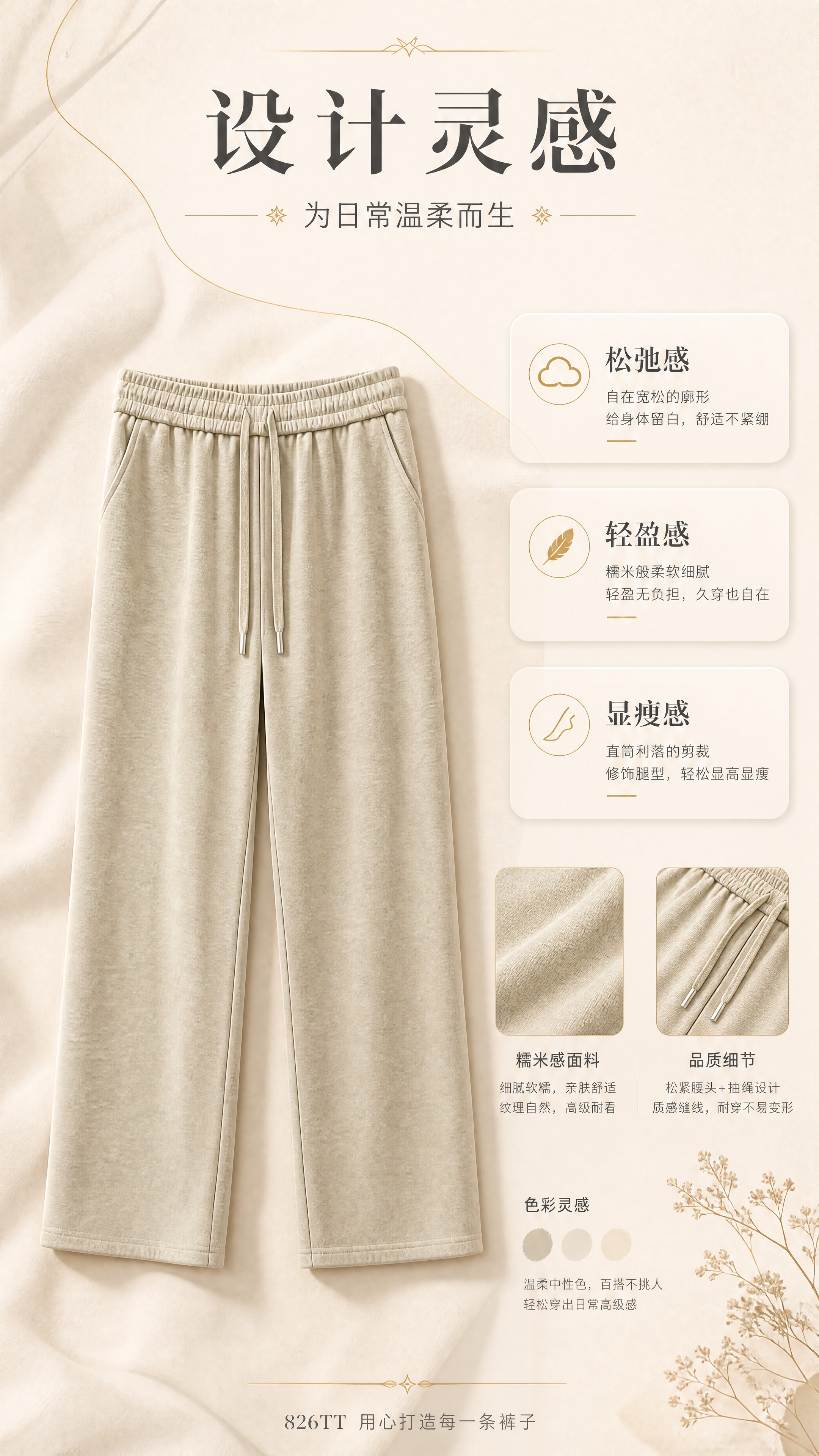 [商品] 使用【图2】浅卡其色直筒糯米裤；商品处理：保留松紧腰… - 图片创意预览