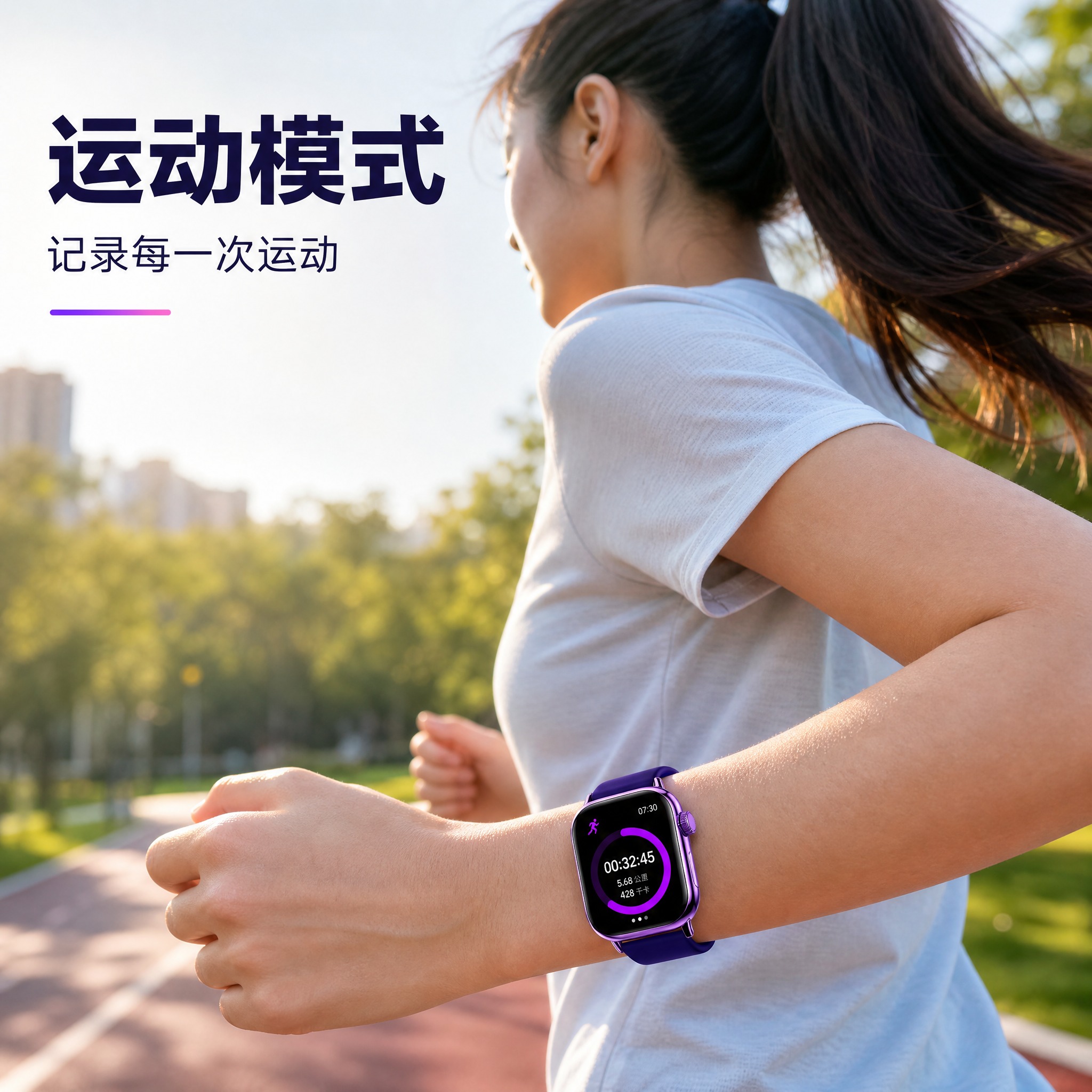 [主图-4] 主题：真实运动场景——佩戴手表户外跑步，展示运动… - 图片创意预览