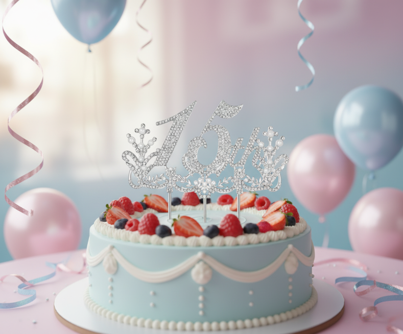 蛋糕需要再复杂和精致一点，蛋糕不要虚焦，焦点是蛋糕和插件，场景再扩大一点，产品剧中场景是一个粉蓝色的背景，有一些装饰预览效果