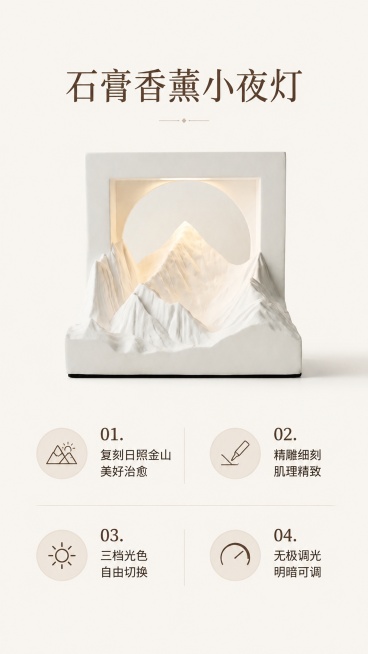 [第8屏] 产品核心信息规格卡。本屏使用【图3】产品正面图。
[氛围/风格] 简约信息卡风格，干净清晰，信息明了。
[元素布局] 产品放置在画面上半部分中心位置，占比约60%，下半部分为信息区域，列出预览效果