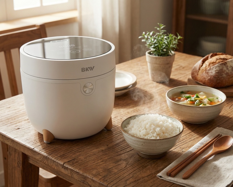 「图片1」生成一张把产品放在桌子上，旁边放上米饭和汤预览效果