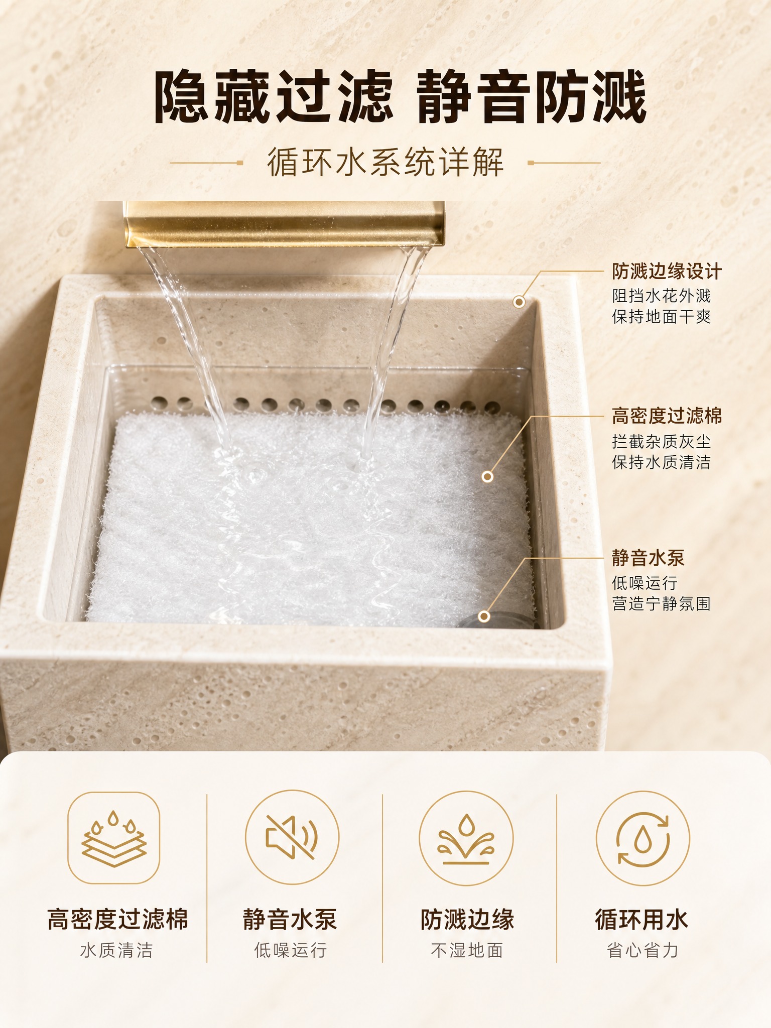 [商品] 使用【图3】米黄洞石纹岩板流水玄关摆件底部接水槽部分… - 图片创意预览