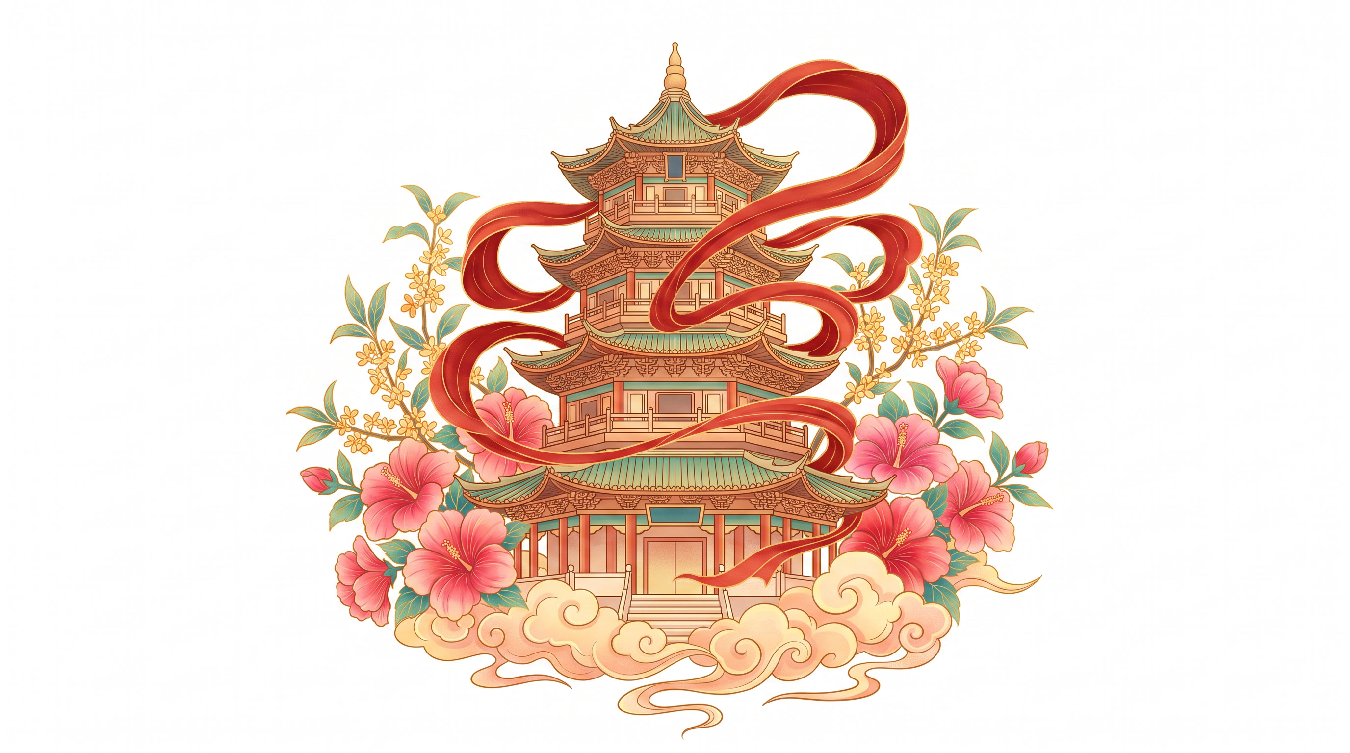 在画面中心位置，国风创意的图标，小元素设计，保留通透渐变层次与… - 图片创意预览