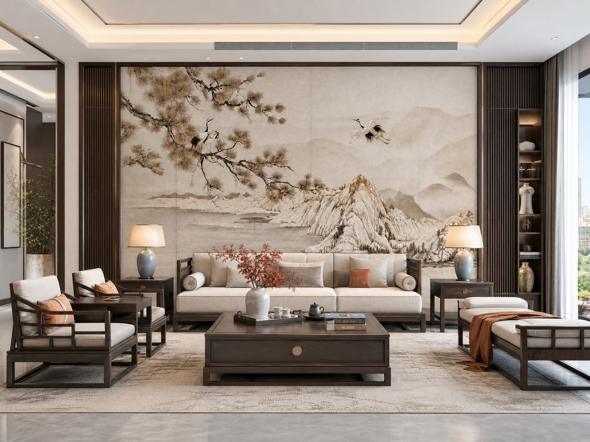 将参考图中的刺绣硬包背景墙图案完整保留，图案和颜色完全不变，放… - 图片创意预览