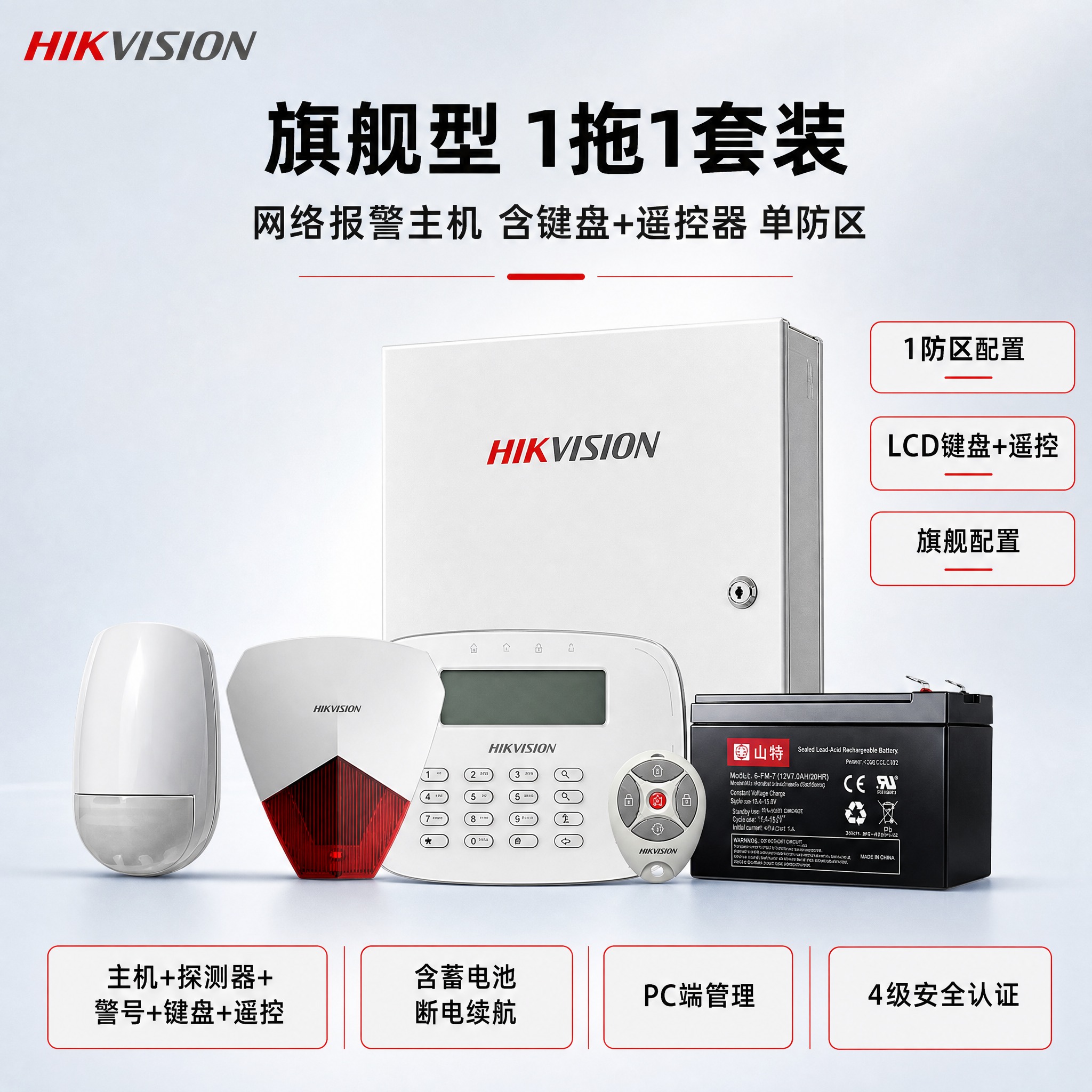 [主图] 海康威视旗舰型1拖1报警套装商品主图，参数框使用红框… - 图片创意预览
