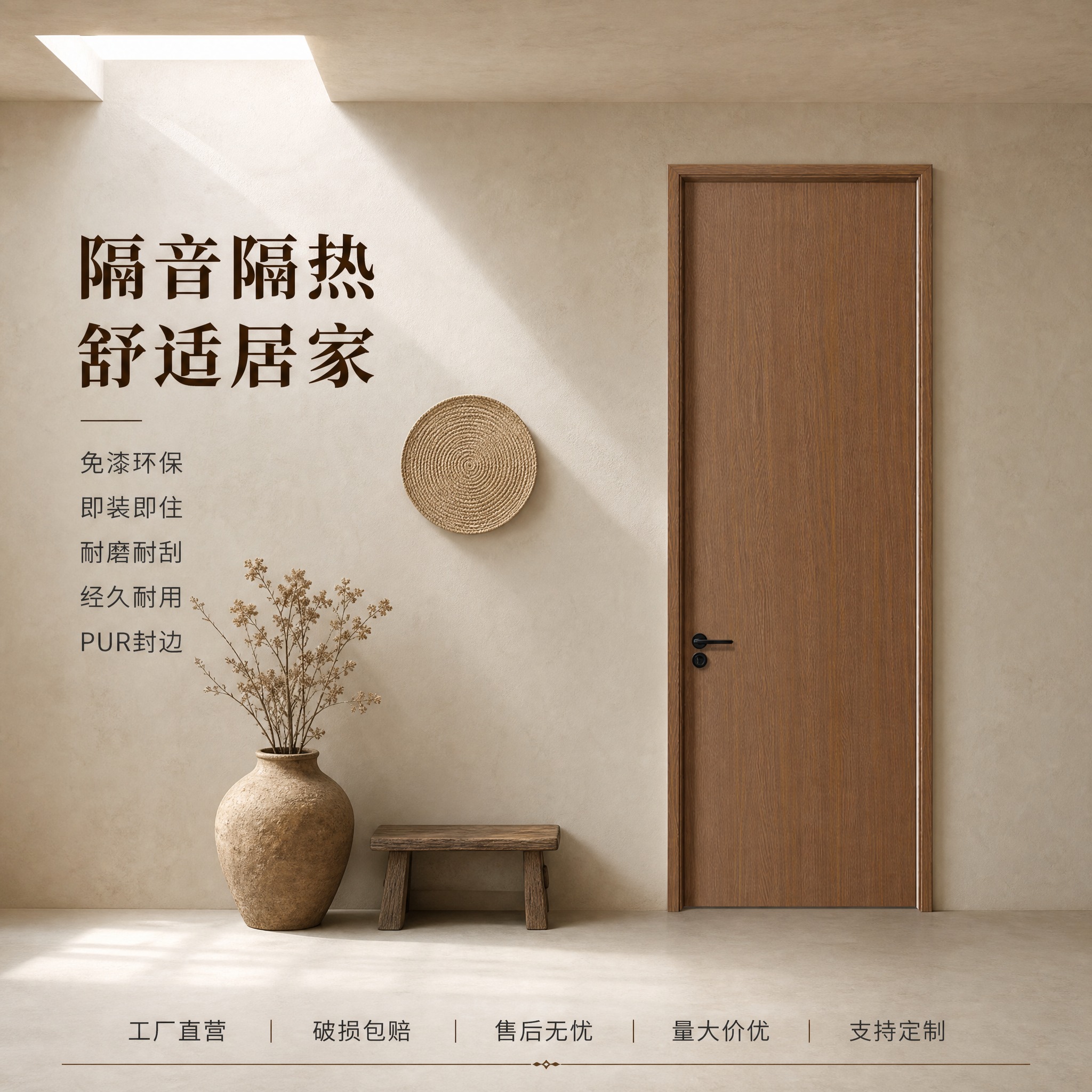 [主图-4] 原木色素面室内木门 侘寂风玄关电商主图。 [统一… - 图片创意预览