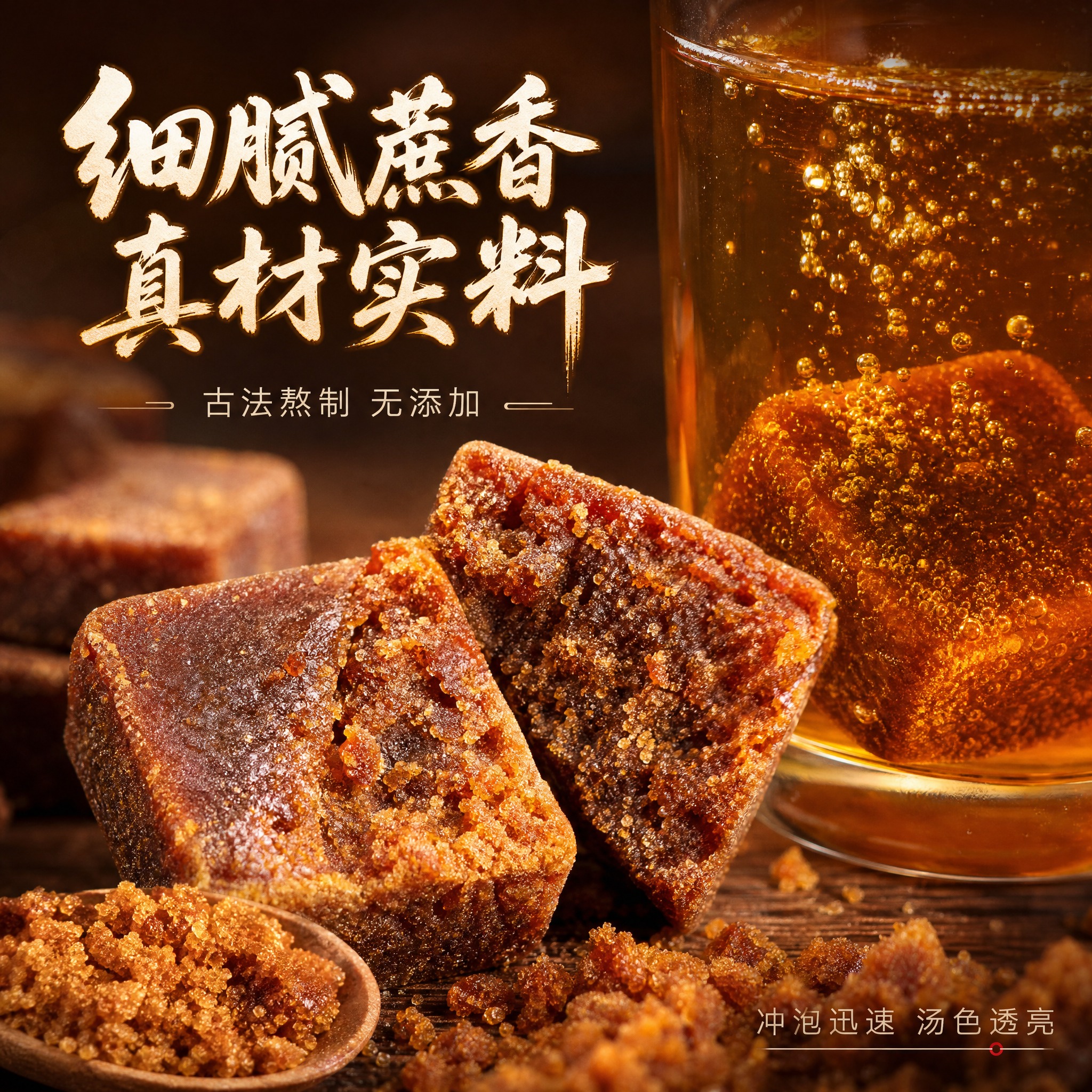[主图-3] 细节与成分，主题为红糖微距纹理与冲泡细节，微观种… - 图片创意预览