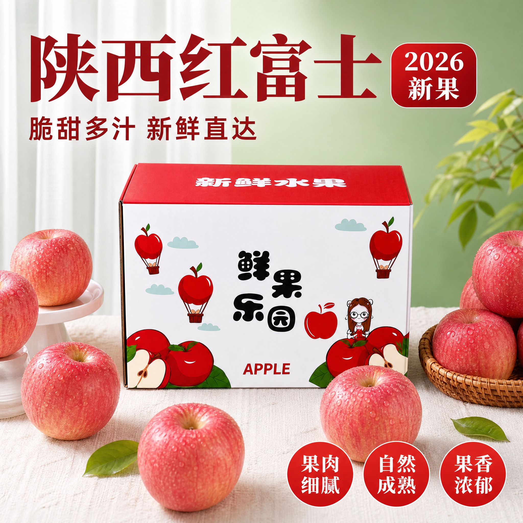 [主图-13] 彩箱正面立放 + 多果陈列款，陕西红富士苹果京… - 图片创意预览