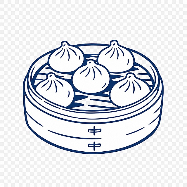 手绘风格图标，单色深蓝色#173663，透明背景。一个特色小吃的图标，画的是一笼小笼包或煎饺，简约手绘线条风格，干净利落，扁平化设计，只有深蓝色线条和少量填充，白色背景区域留白，图标整体圆润可爱，适合做菜单分类图标。