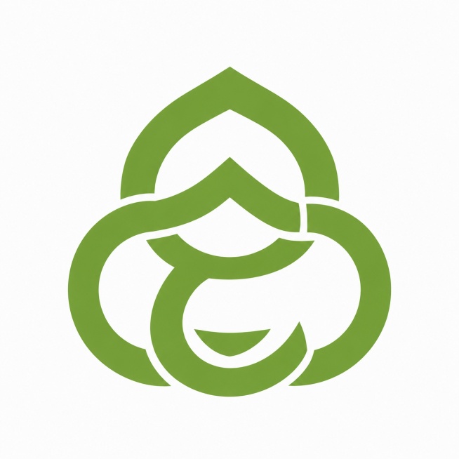 基于参考图三交环结构，在已有的顶部宝盖头弧形基础上，下半部分调整出呼应"会"字下半部分笔画的开口轮廓，整体保持三个环形相互交织的循环结构，纯白色背景，纯色草绿色，体现循环低碳有机健康，极简现代高端精致预览效果