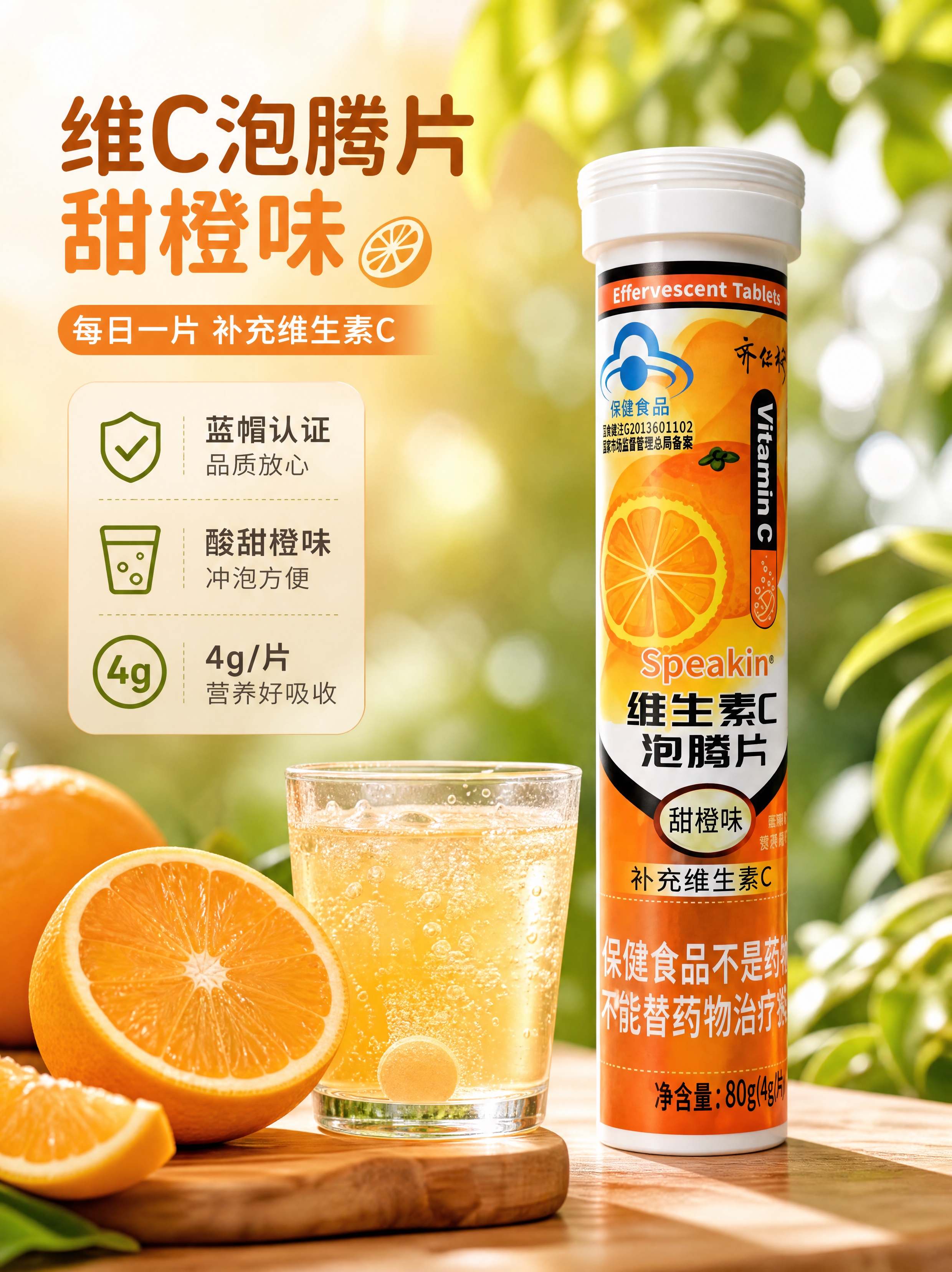 [商品] 使用【图1】甜橙味维生素C泡腾片；保留白色瓶盖、橙色… - 图片创意预览