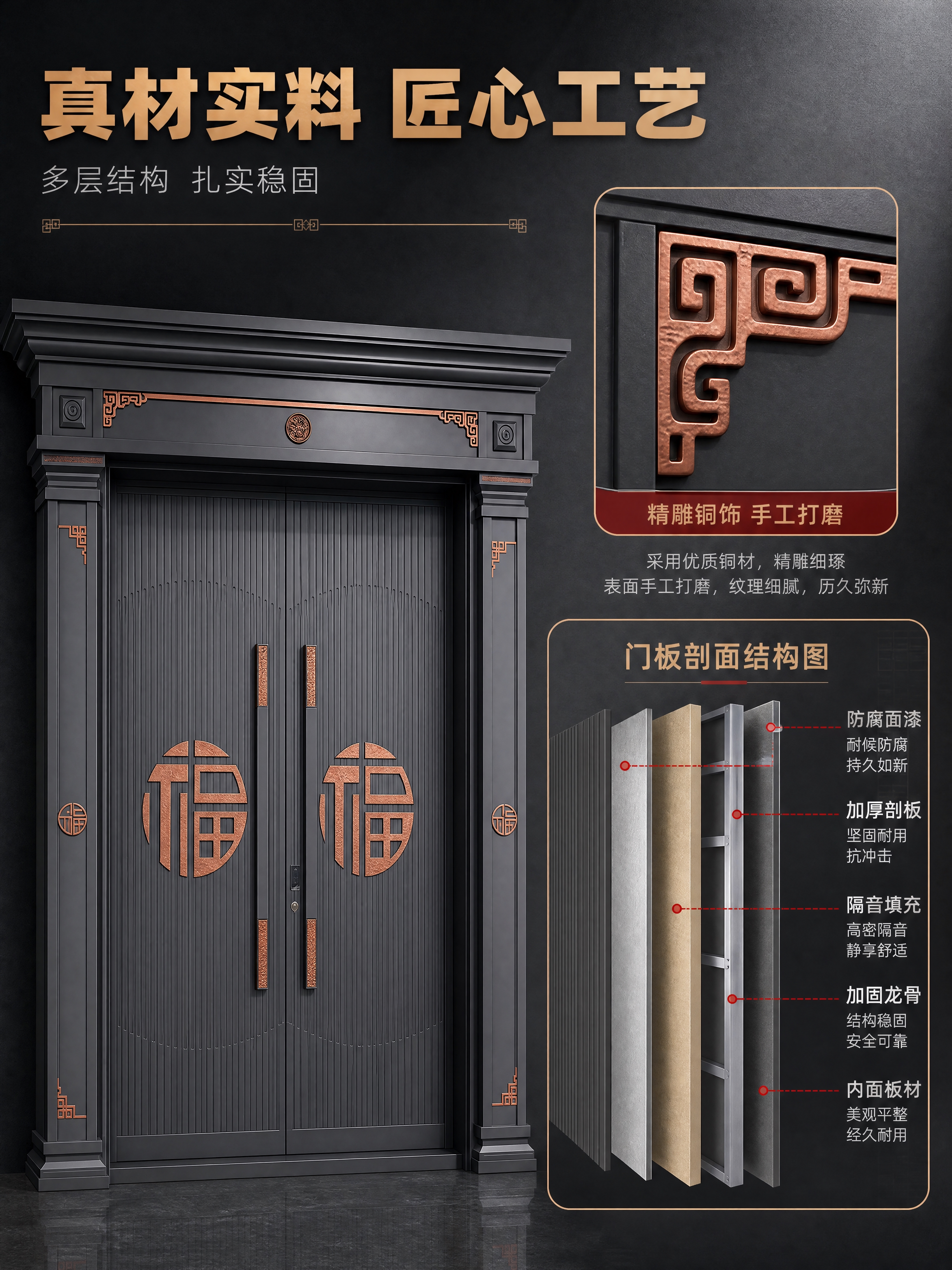 [商品] 使用【图1】新中式深灰色别墅对开大门；保留深灰竖条纹… - 图片创意预览