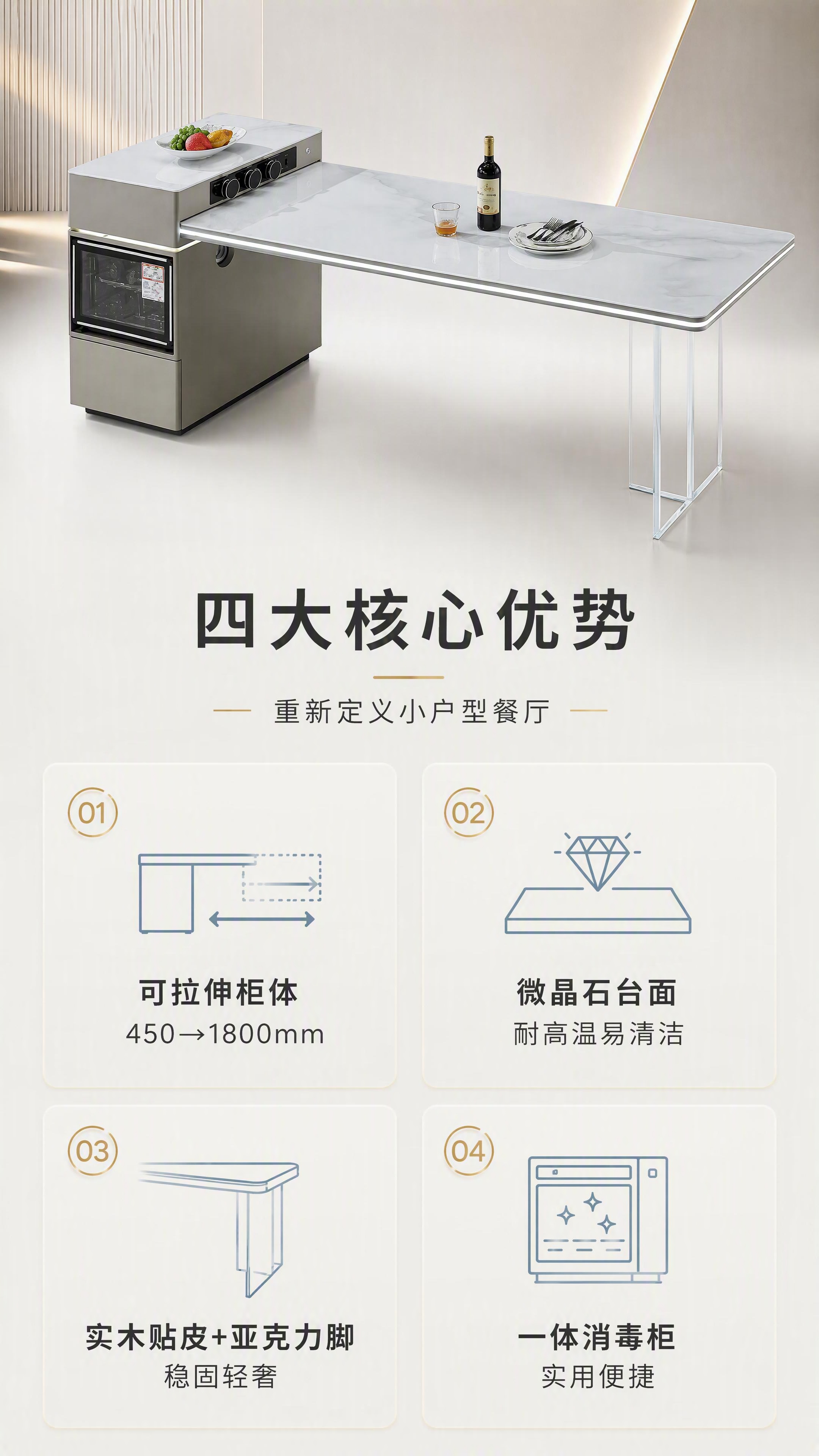 [第2张] 详情页核心卖点页-瑞祥云可拉伸岛台餐桌四大优势展示… - 图片创意预览