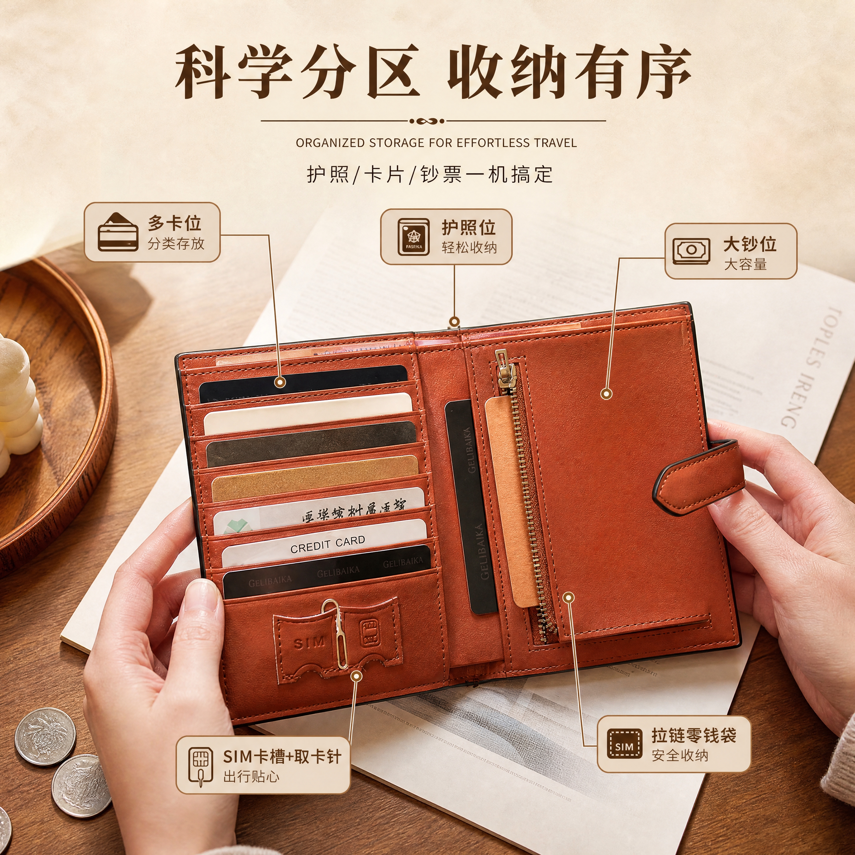 [商品] 使用【图10】打开的护照包内部收纳展示（含多卡位、拉… - 图片创意预览