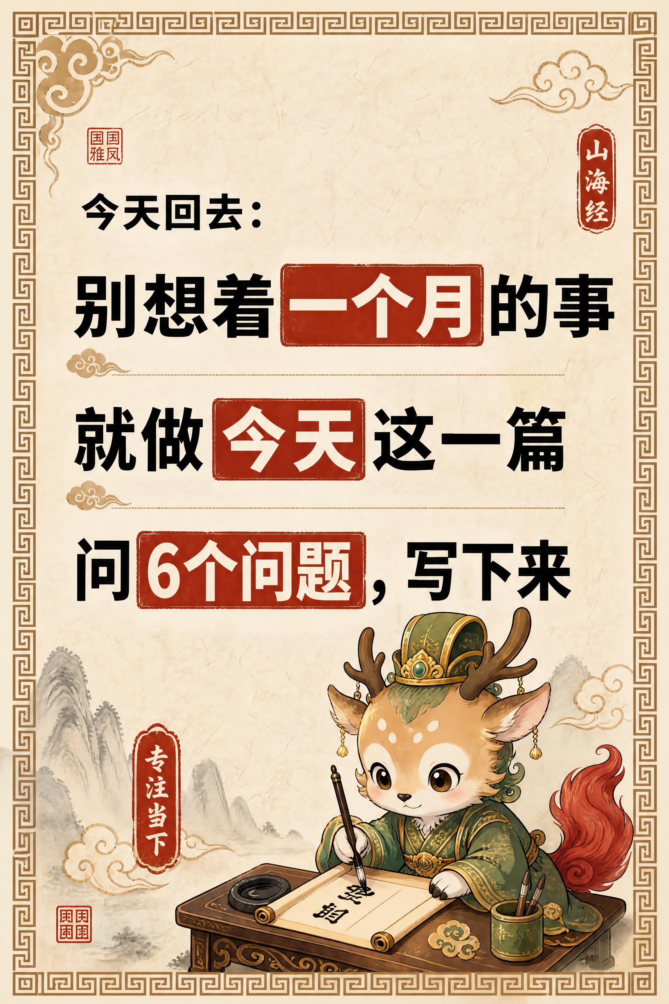 小红书笔记内页，大字卡片风格，国风山海经风格，米黄色宣纸纹理背… - 图片创意预览